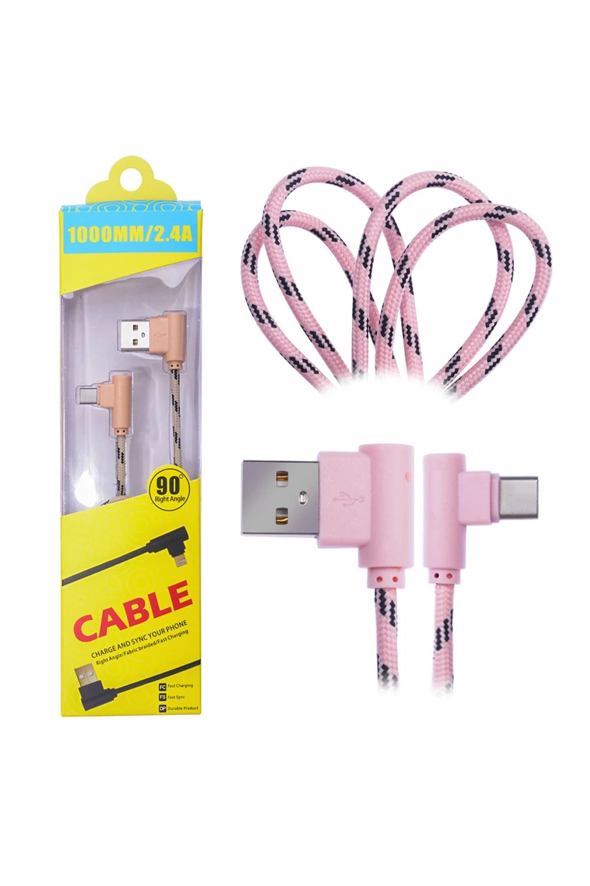 Uyguna Kapında Ally Usb Type-C Eğik Başlı Halat Usb Kablo 1metre-(5775) - SVU7493-9056