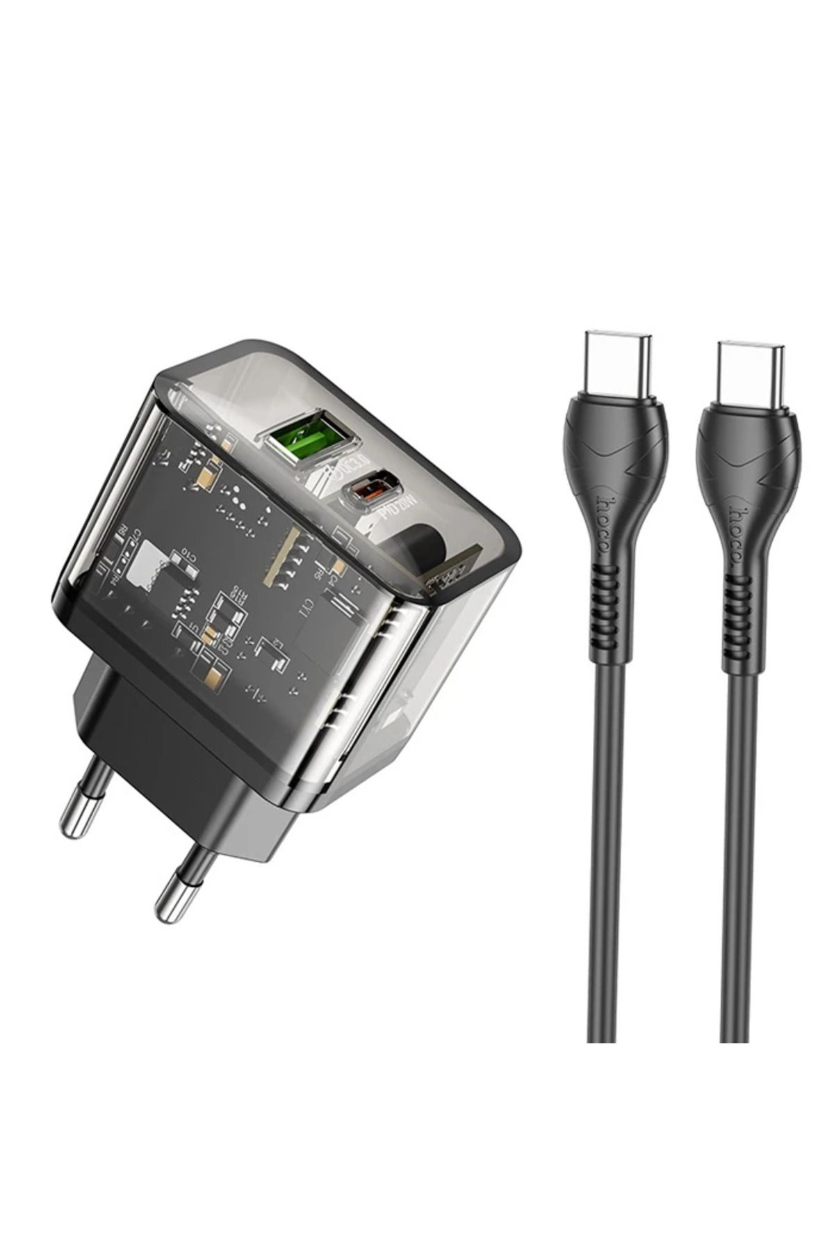 Notcraft HOCO N34 PD20W USB+Type-C + Type-C Kablo Hızlı Şarj Adaptör Seti-(5775) - NOTFRAFT1581-6173