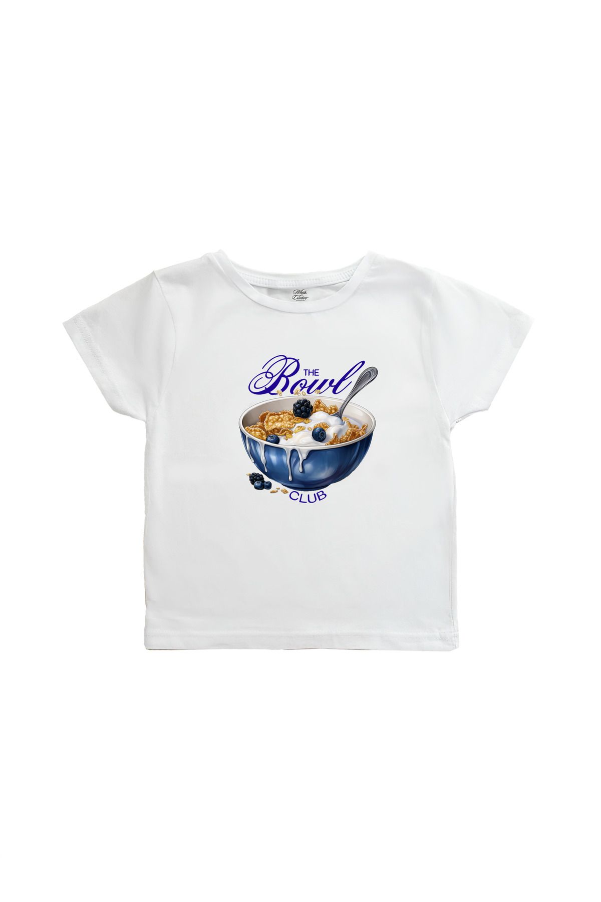 WHITE OF CREATIVE The Bowl Club Baby Tee Crop Top