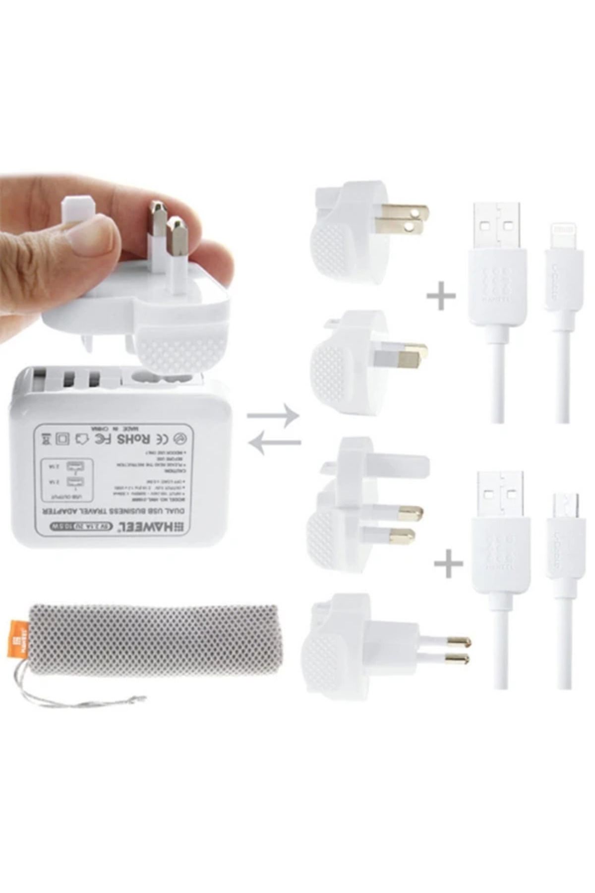 Notcraft Haweel Universal Seyahat Şarj Adaptör İPhone Ve 1 Mikro Usb Şarj Kablosu Set-(57 - NOTFRAFT1246