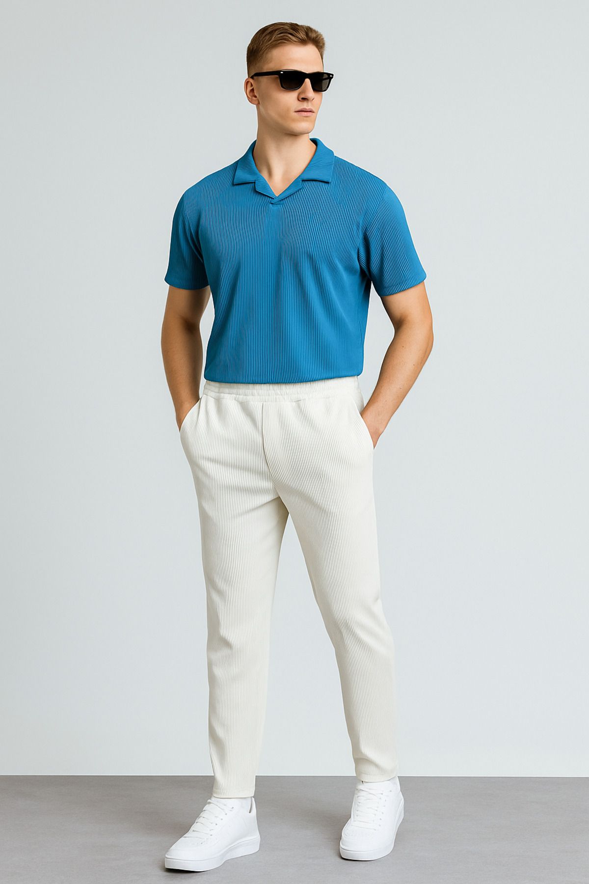 tetramoda Fitilli Polo Yaka Tişört ve Pantolon 2'li Set