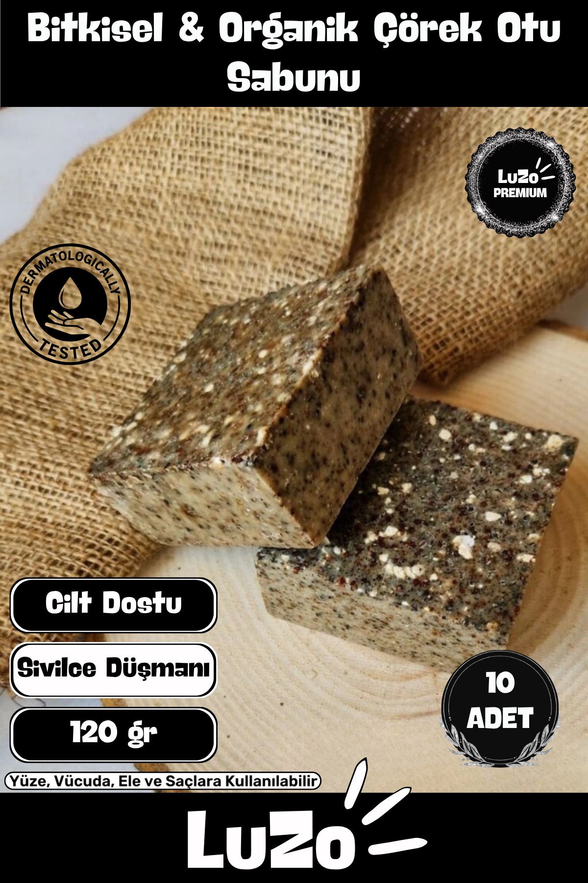 LuZo Premium Seri %100 Doğal Organik Yüz Saç Vücut Cilt Dengeleyici Güzel Kokulu Çörek Otu Sabunu 10 Adet