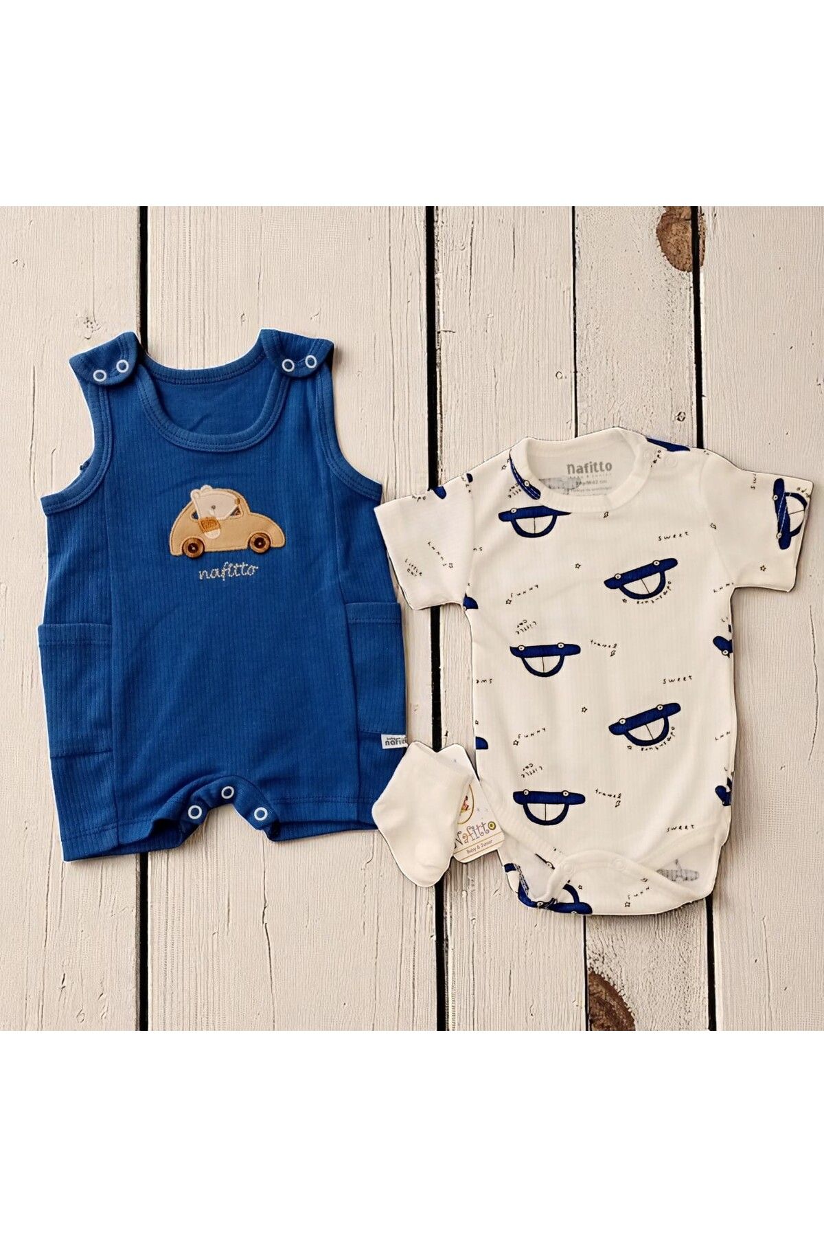 Bublykids Araba Baskılı Erkek Bebek Tulum Takımı 3lü Zıbınlı Kısa Tulum Takımı Yazlık Mavi Kısa Tulum Takımı