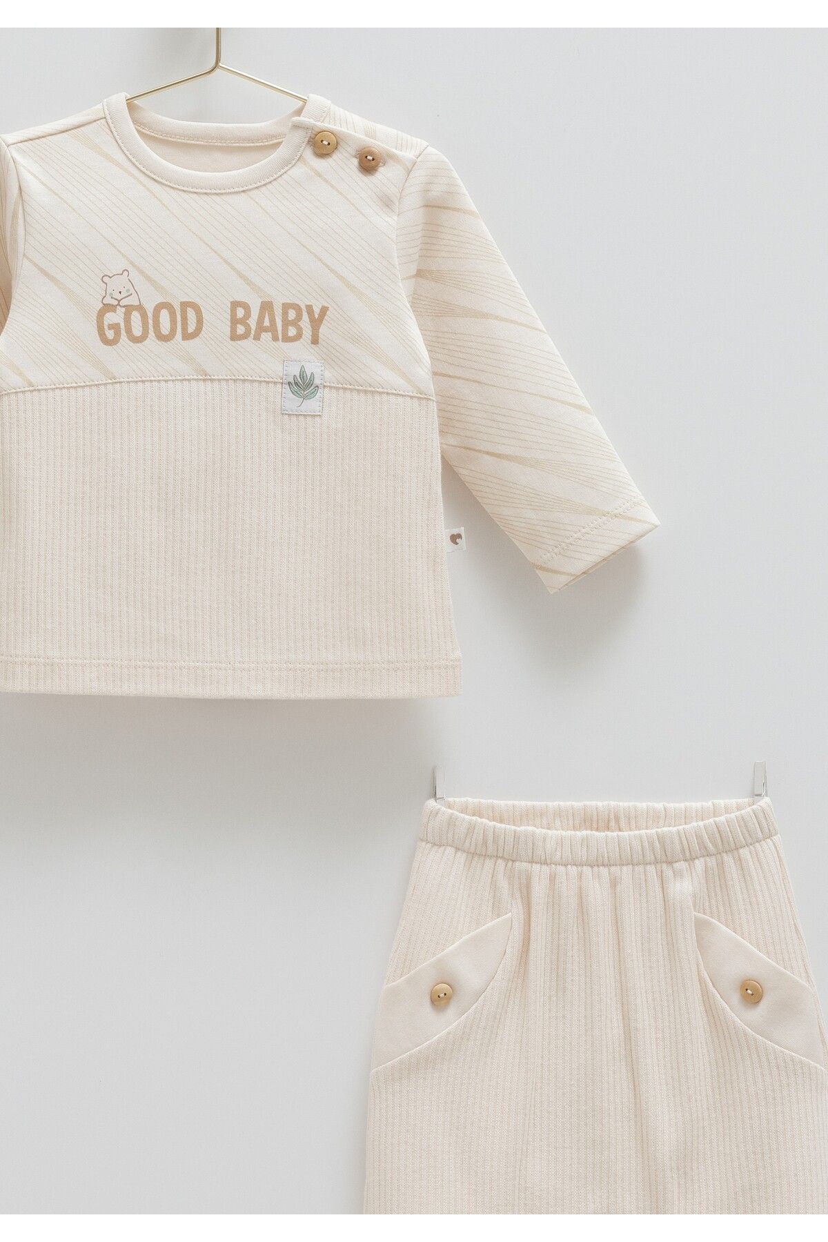 Caramell-Baby Set 100% Cotton Interlock Fabric with Teddy Bear Detail (1-6 Months with Booties 6-12 Months Without Booties) 2