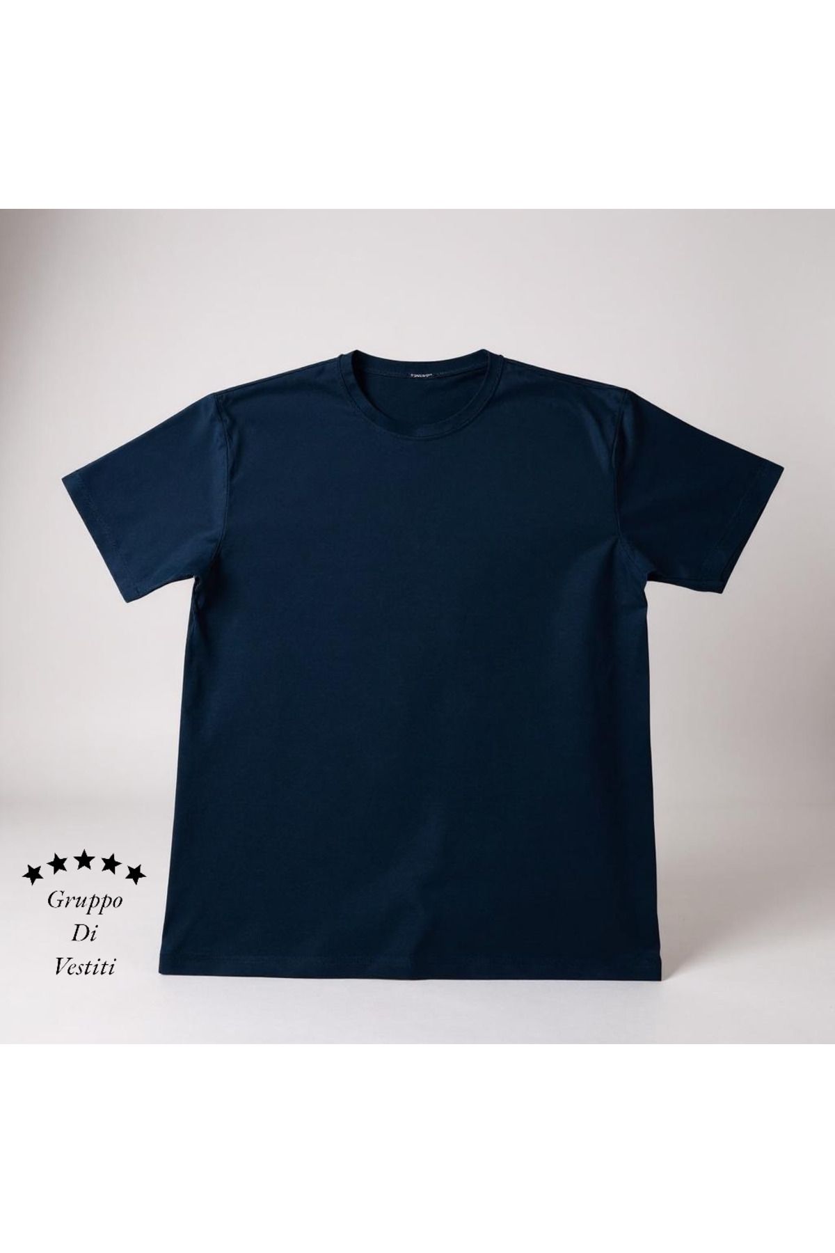 GRUPPO Dİ VESTİTİ Erkek/Unisex Bisiklet Yaka Regular Fit Likralı Pamuk Compact Kumaş Kısa Kol Baskısız Lacivert Tişört