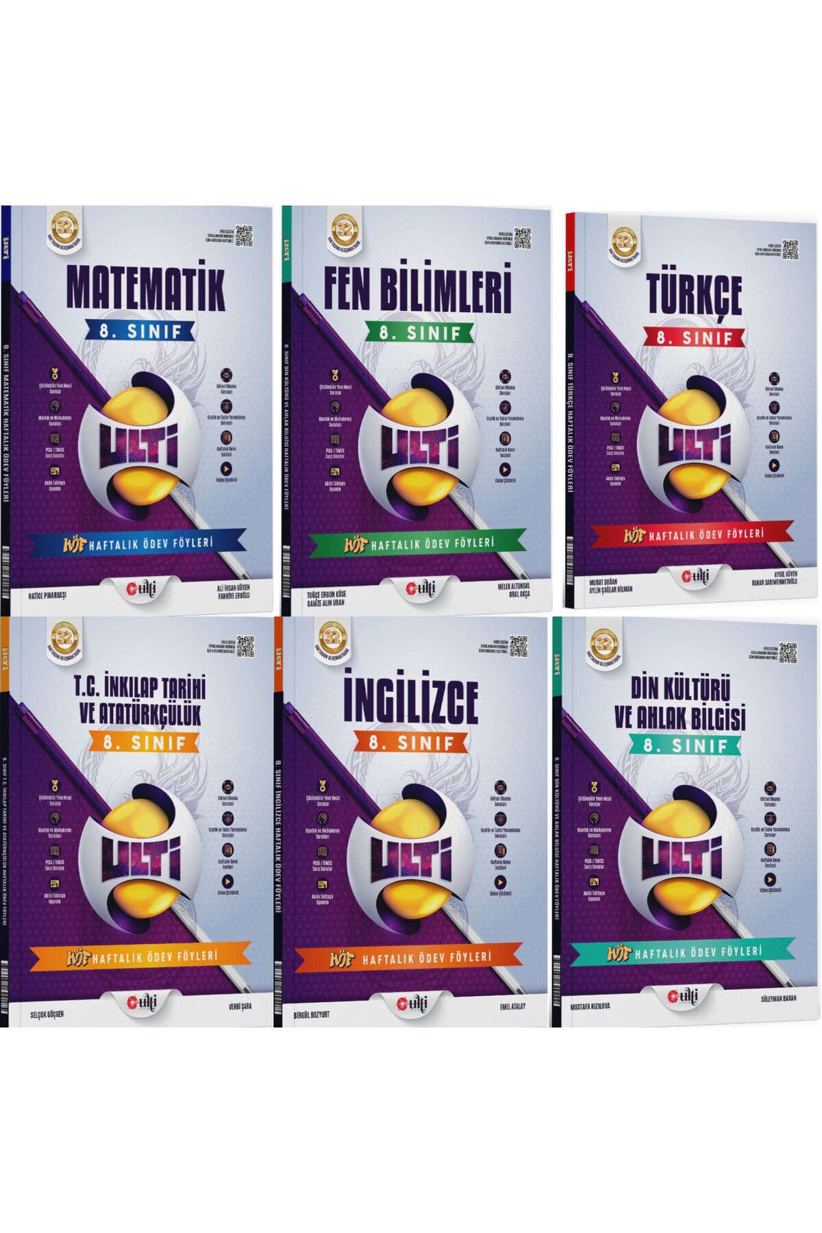 Ulti Yayınları Ulti Yayınları 8.Sınıf LGS Matematik Fen Türkçe İnkılap Din İngilizce Haftalık Ödev Föyleri 6'lı Set