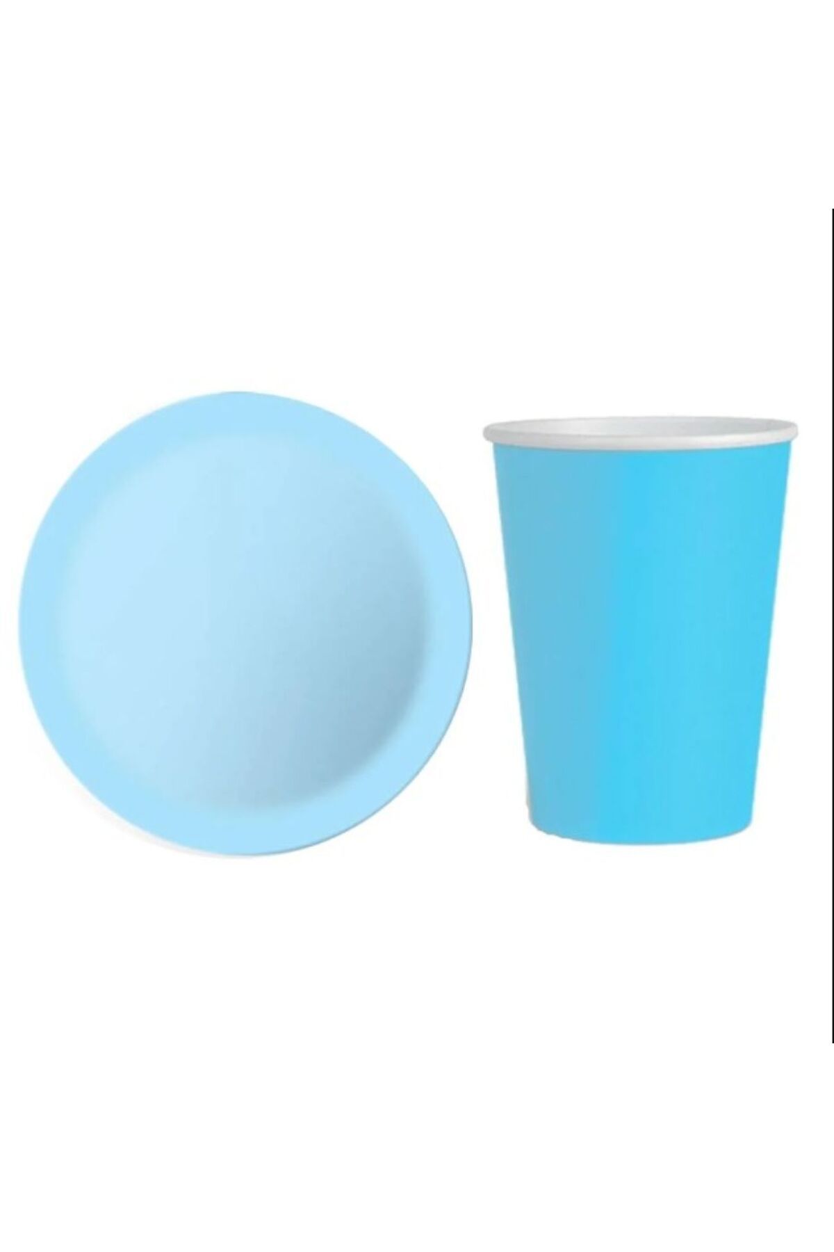 PartAntalya Mavi Makaron Pastel Karton Tabak Bardak Set 8 Li Parti Malzemeleri