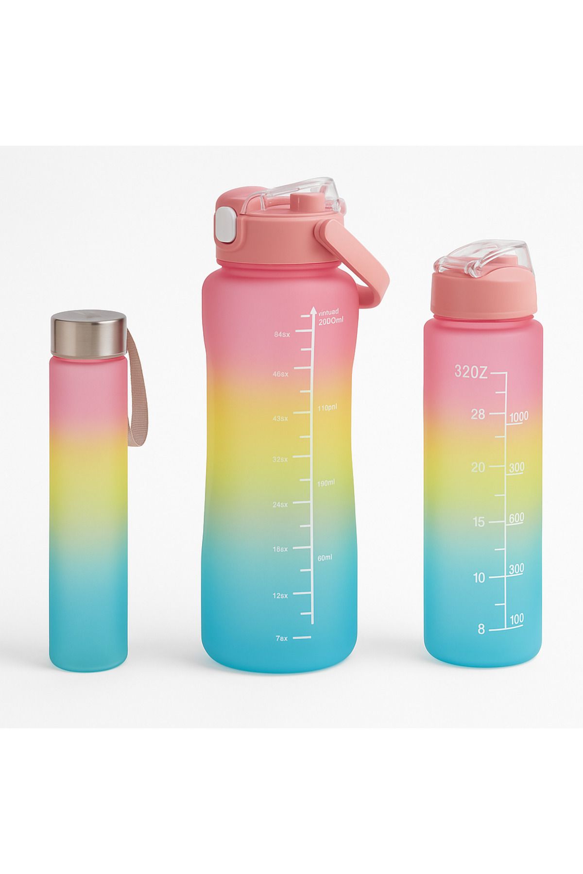 M&B WATER BOTTLE 3’lü Motivasyon Suluk Seti (2 L / 900 ml / 300 ml) – Ölçekli Spor & Günlük Su Matarası