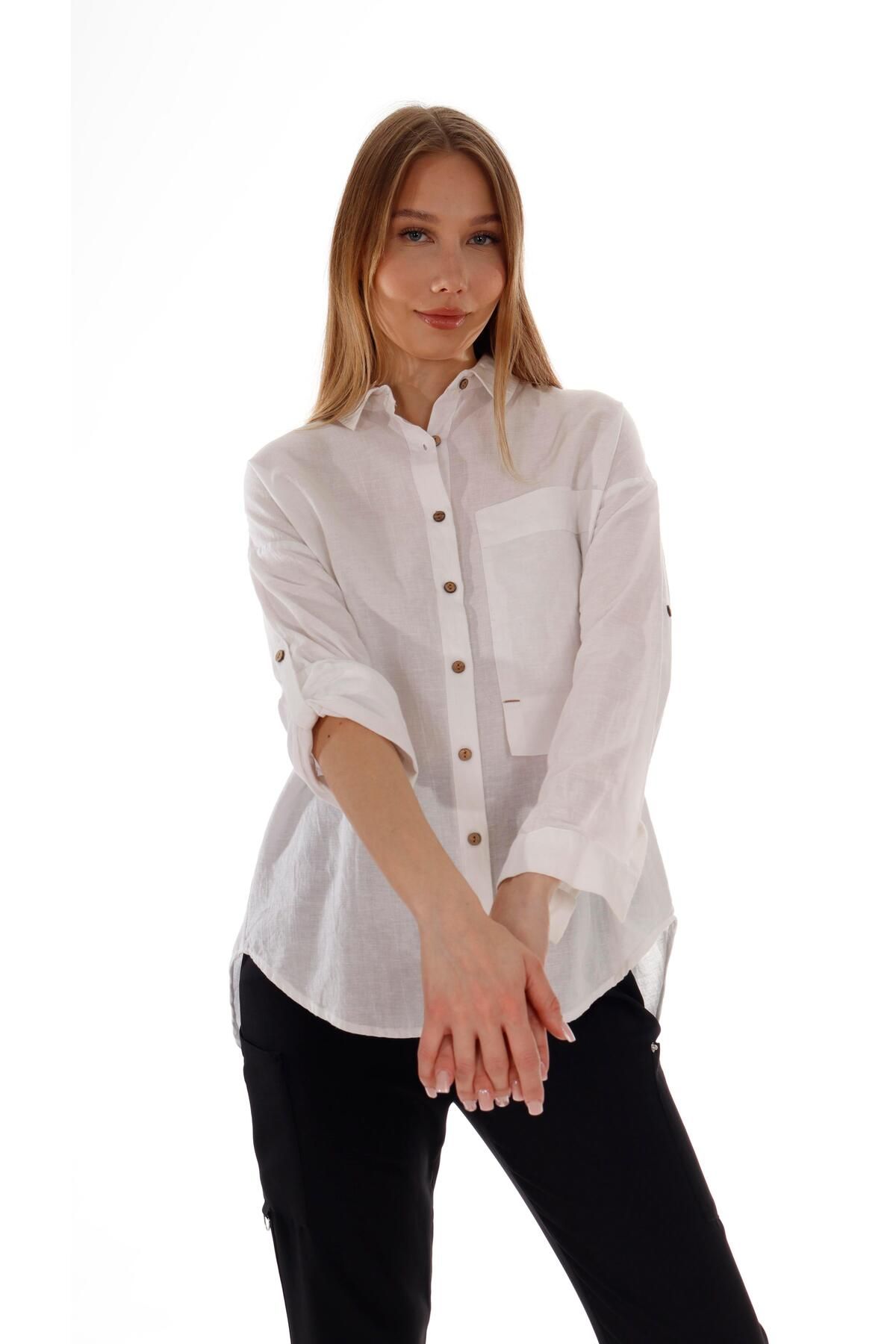 shE tekstil Poplin Düz Tek Cepli Gömlek