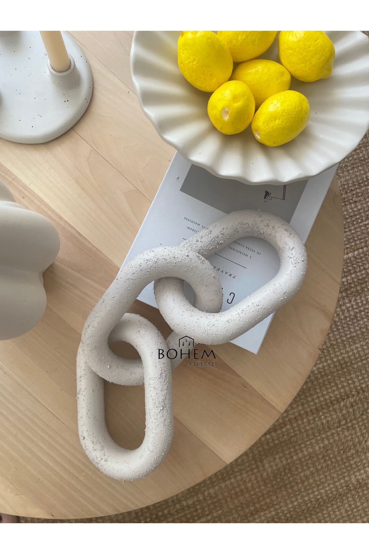 BOHEM HOME DEKORASYON Seramik Bej Dokulu Dekoratif Zincir