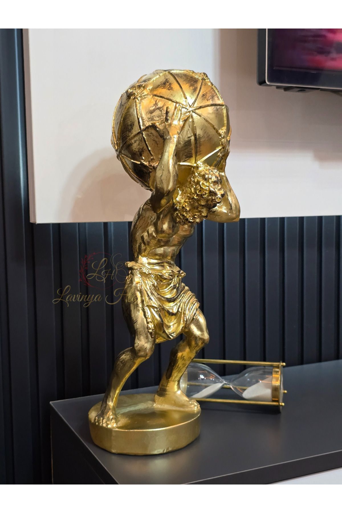 LH Lavinya Home Dekoratif Biblo Herkül 15x42 cm | Gold Renk Polyester Figür