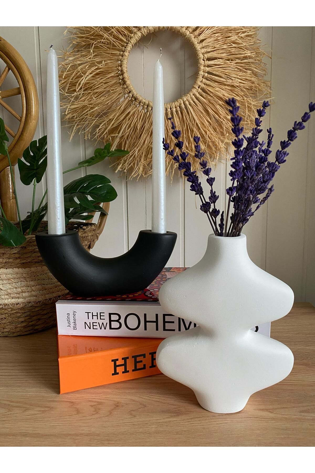Porselian 2li Kelebek ve U Şeklinde Çift Renk Holezon Mumluk, Dekoratif Mumluk