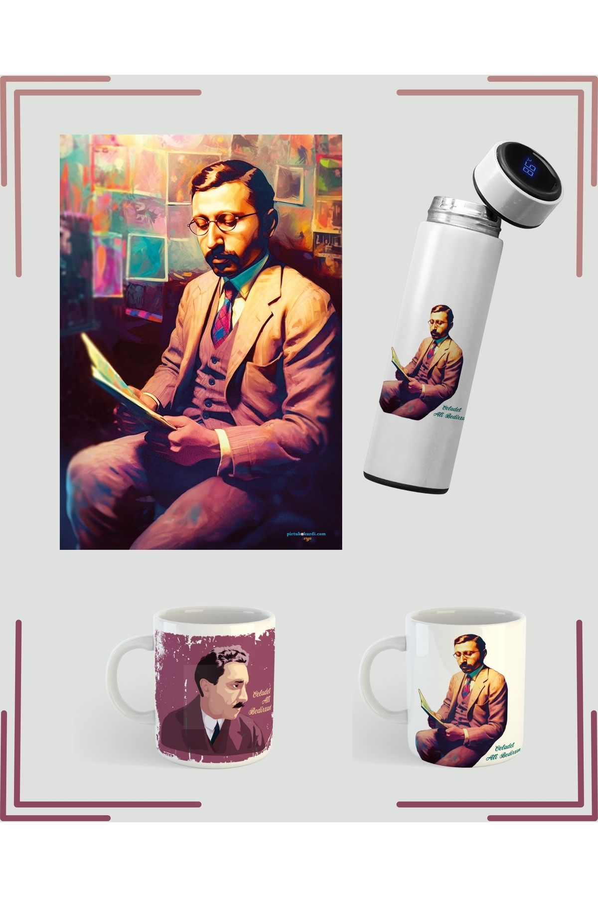 ZERYA Kupa Poster ve Termosa Celadet Ali Bedirxan - Celadet Ali Bedirhan Seti (2 KUPA 1 TERMOS 1 POSTER)