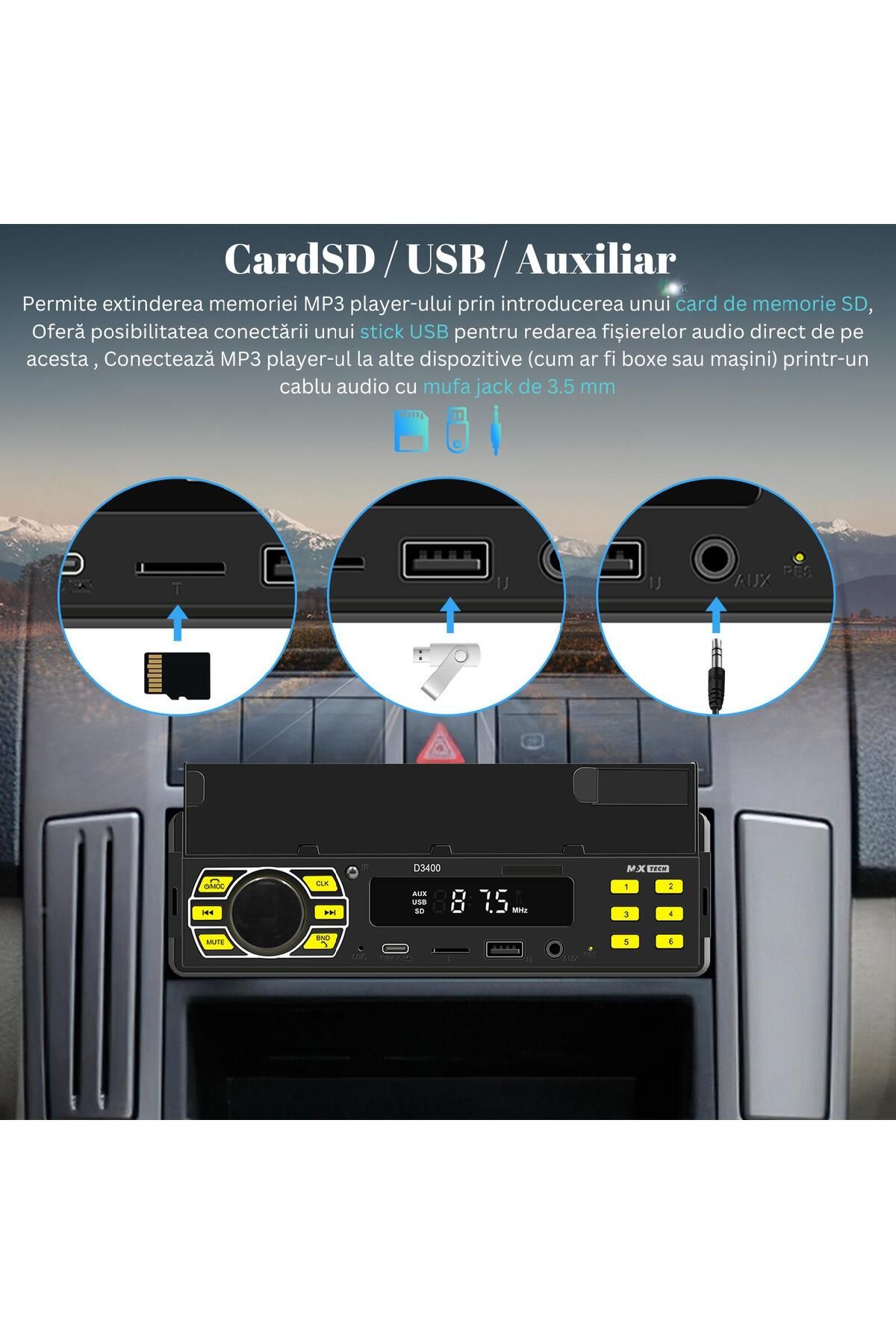 MaxTech-Radio mp3 Player, Car cassette player with phone holder, Remote control, Bluetooth 5.0, USB, CardSD, Aux 10