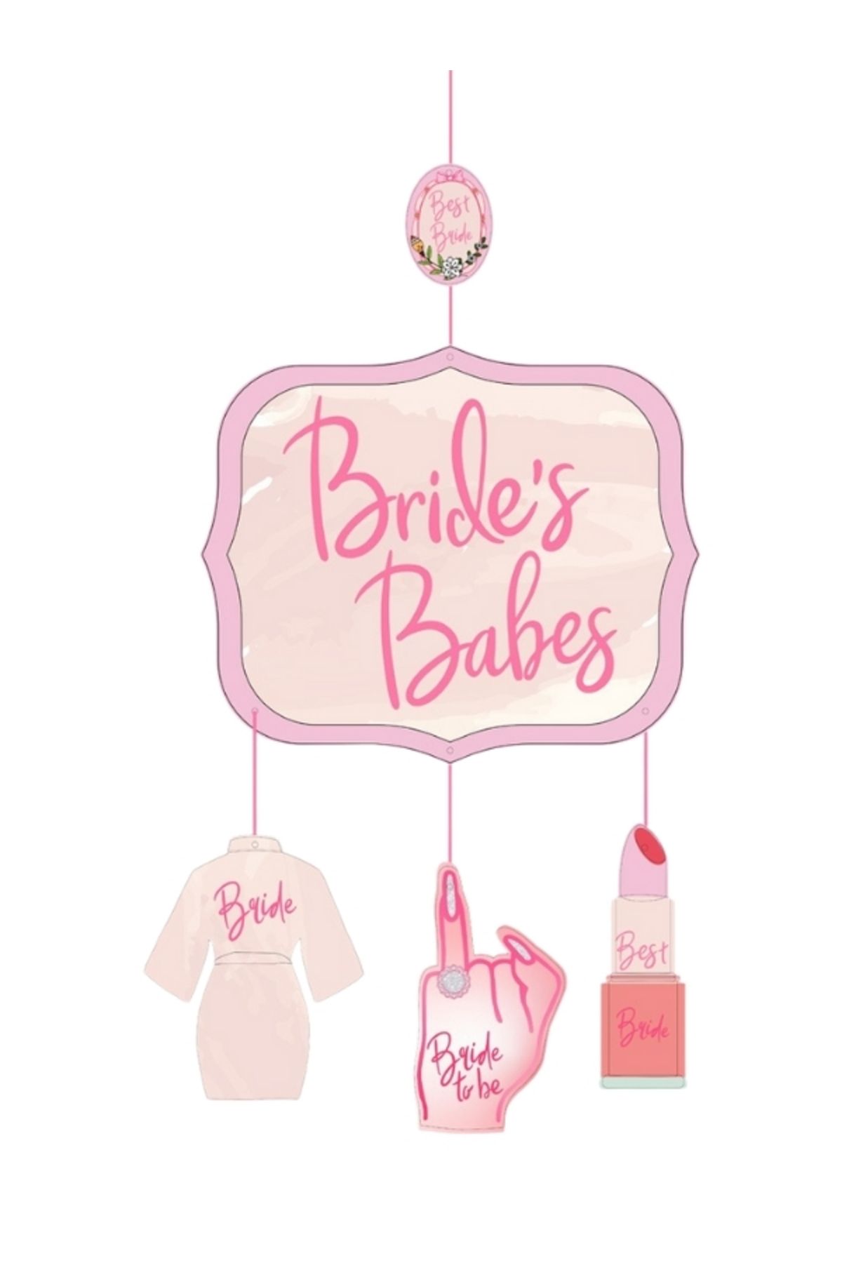 PartiCompany Bride Yazılı Pembe Tavan Sarkıt Süsleri – 4'lü Set