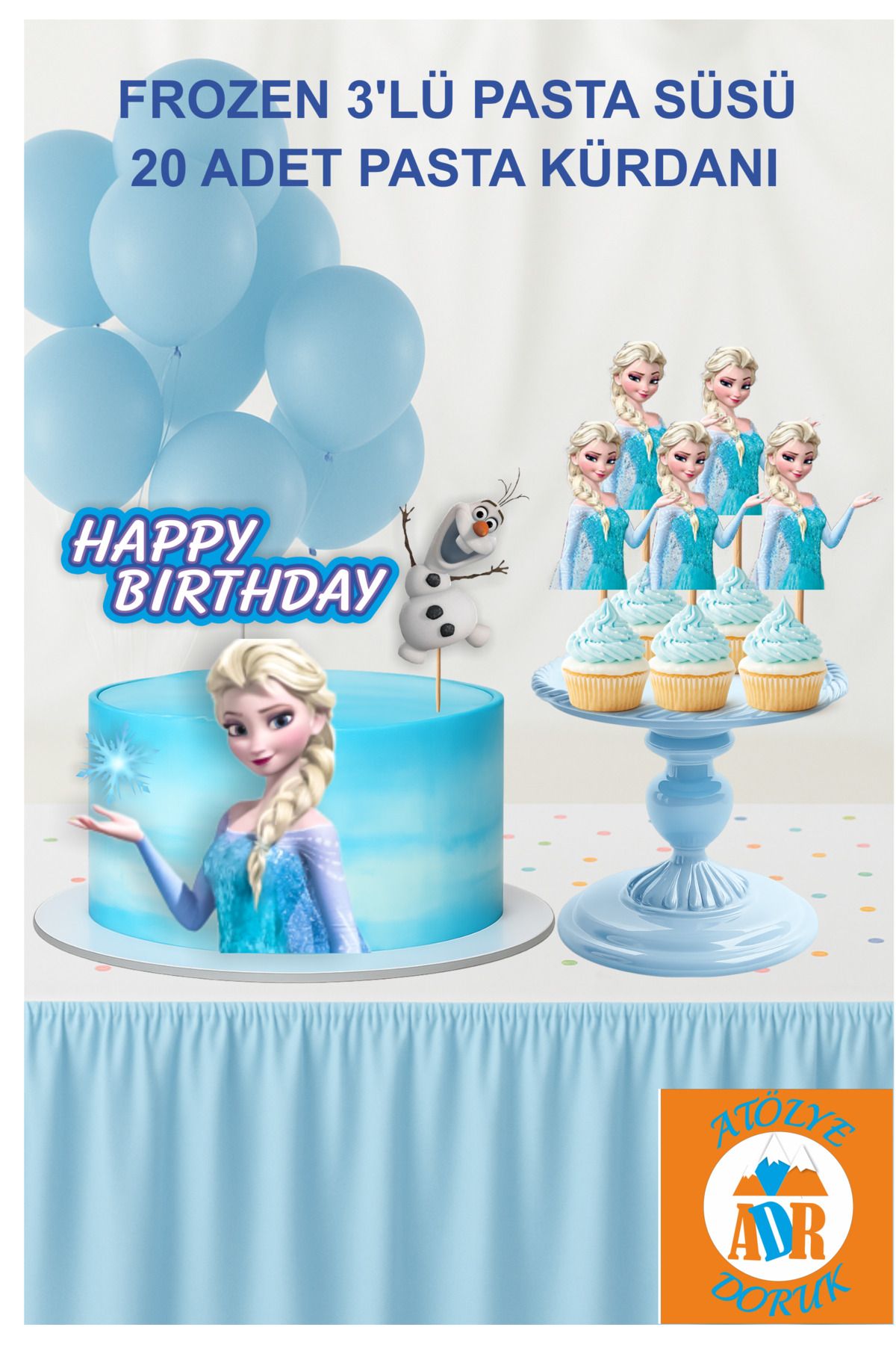 Atolye Doruk Elsa Doğum Günü Parti Süsü Seti-Elsa Pasta Çubuğu-Çubuklu Pasta Süsü Frozen Kek Kürdanı
