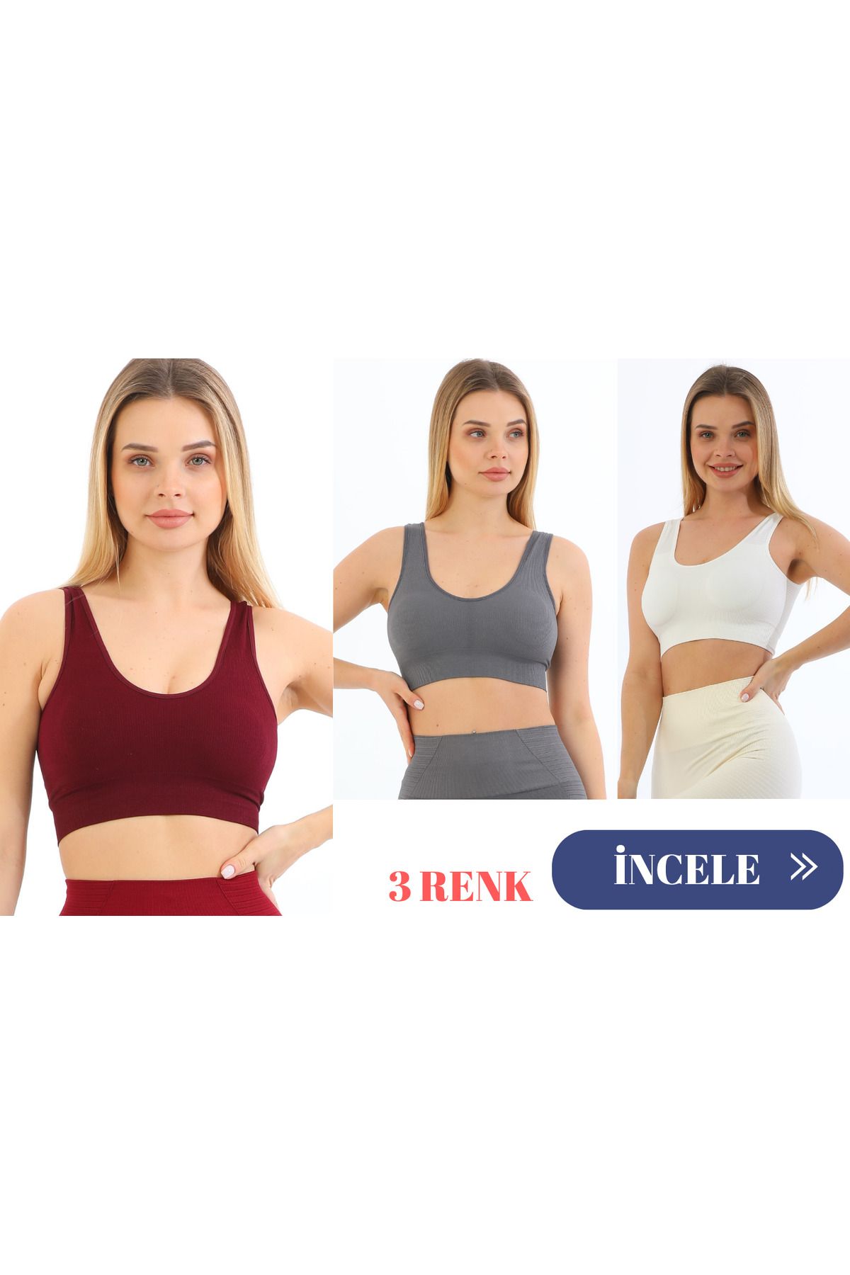 murays form angel 3 lü kadın kalın askılı pedli crop büstiyer