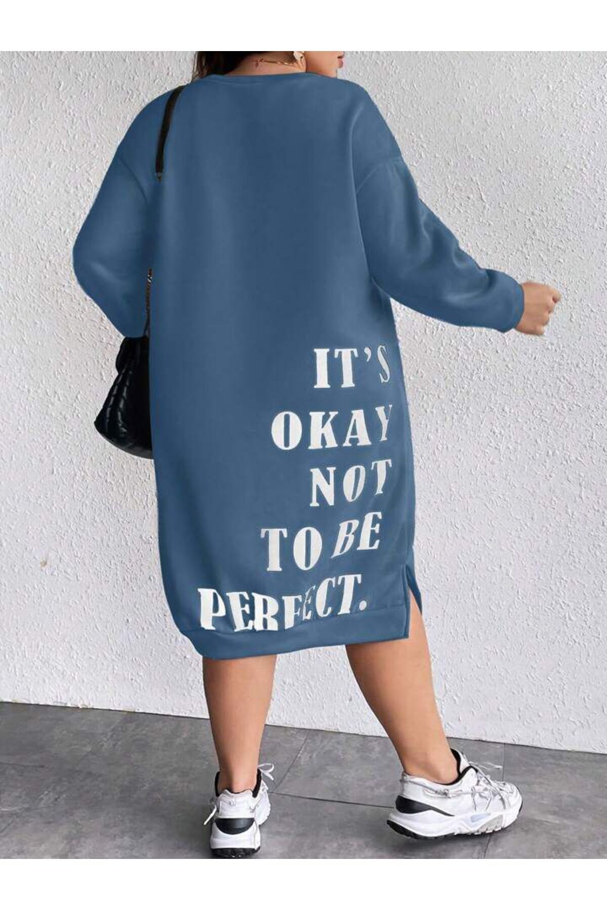 NoVibe Kadın Its Okay Baskılı Sweatshirt Elbise / Tunik