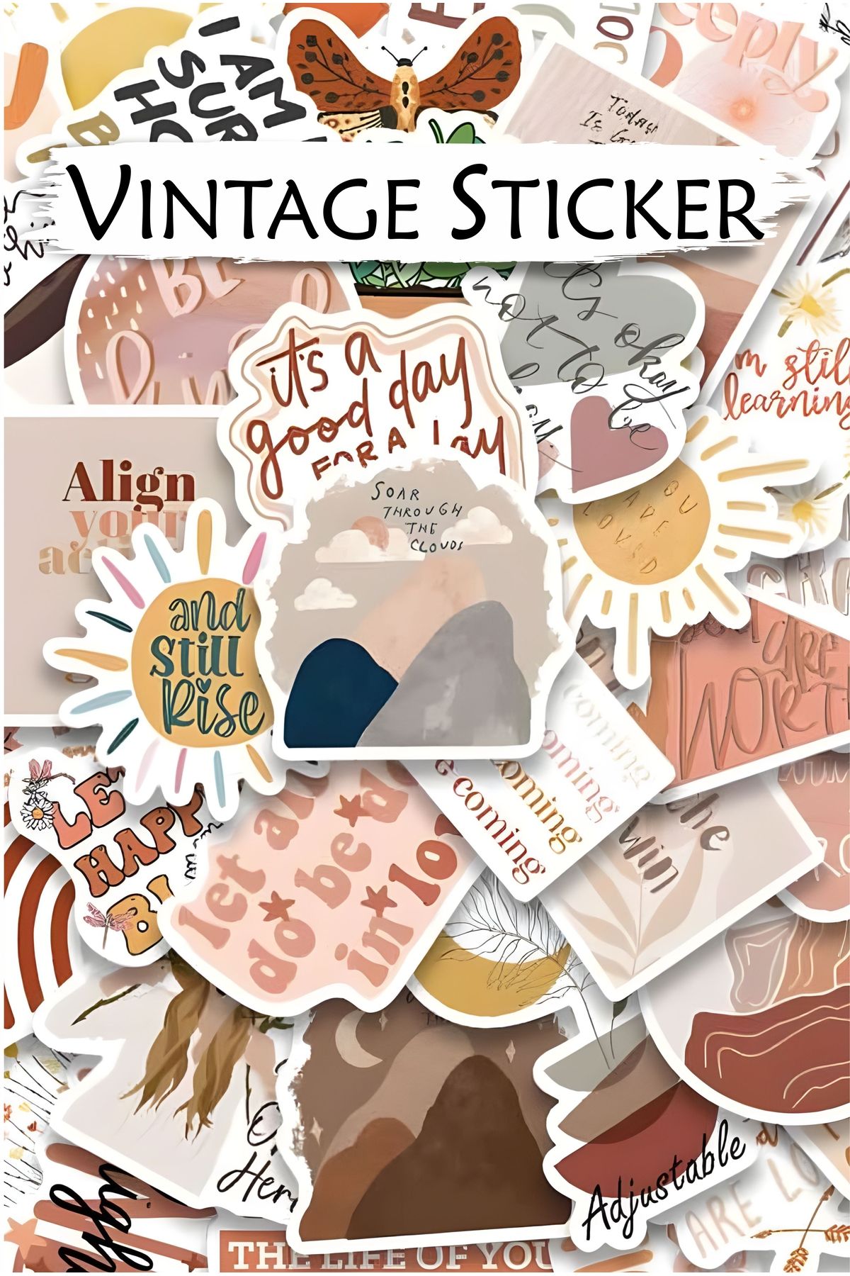 Grafikup Vintage Sticker Seti - 50 Adet İlham Verici Sticker Seti Kalem Laptop Defter Suluk Etiketi