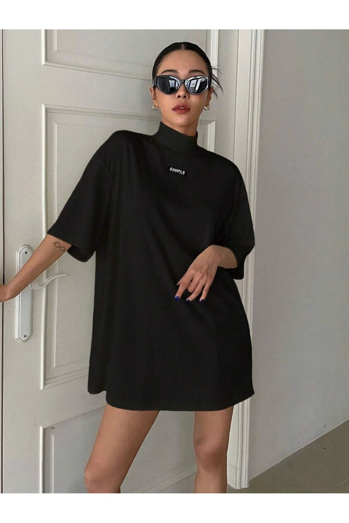 NoVibe Büyük Beden Kadın Sample Baskılı T-shirt Elbise/tunik