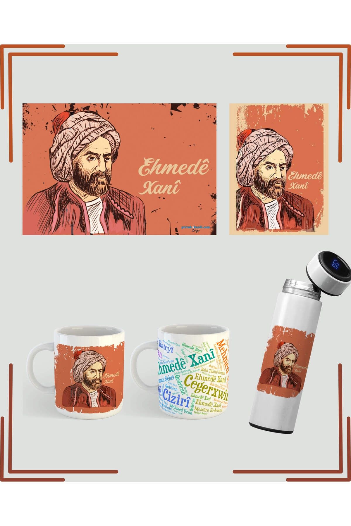 ZERYA Kupa Poster Termosa Ehmedê Xani - Ahmede Hani Termos Kupa Poster (2 KUPA 1 TERMOS 1 POSTER 1 DEFTER)