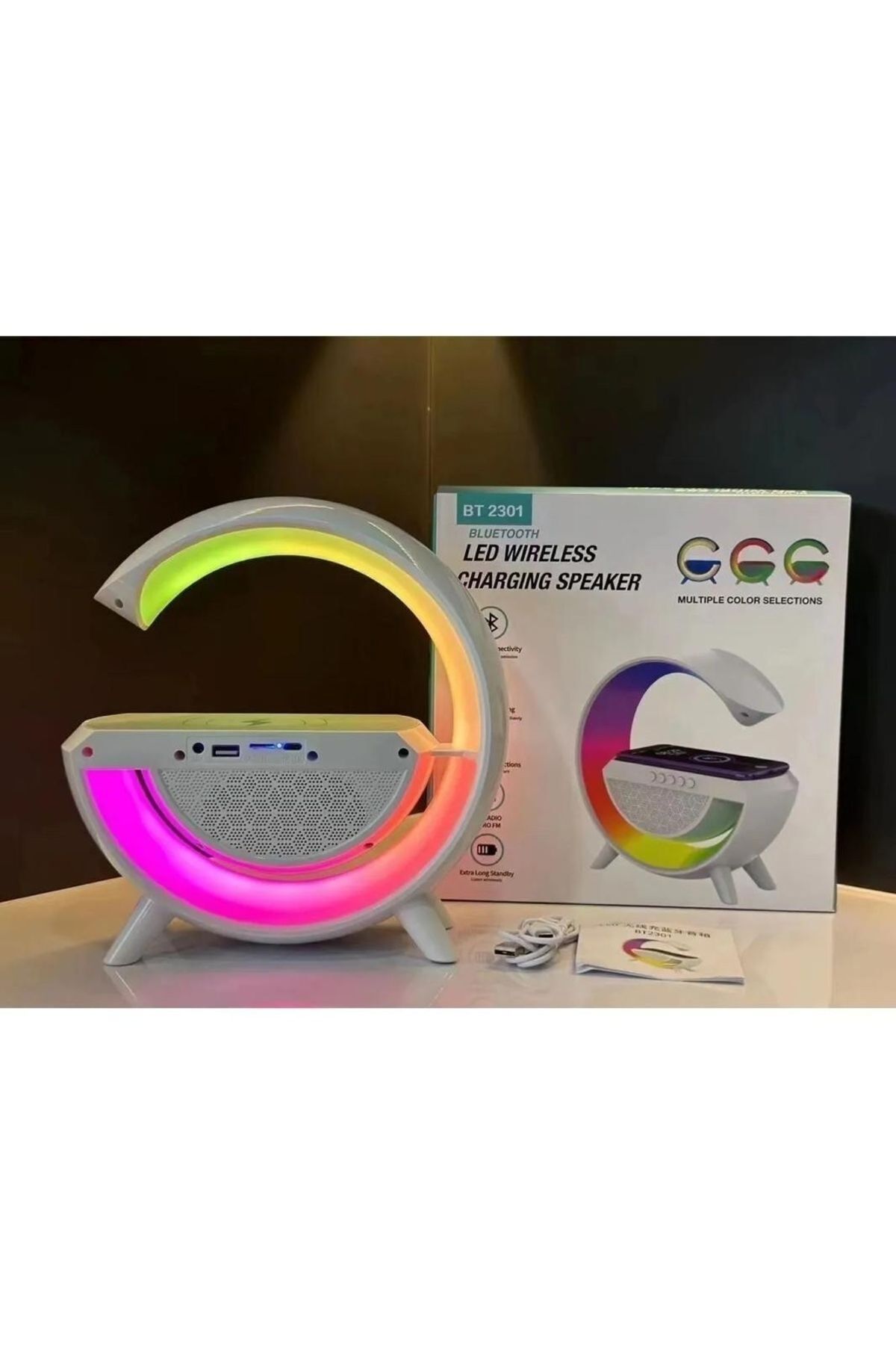 Bluetooth G Bluetooth Hoparlör 15W Hızlı Şarj Gece Lambası Alarm Özel Asistan LED Ambiance 5in1