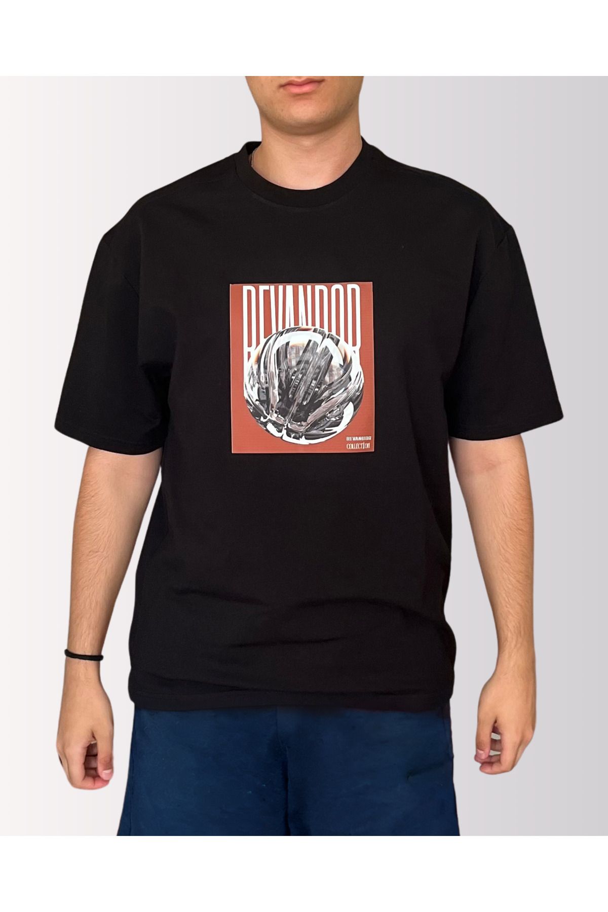 Generic Erkek Baskılı Oversize Pamuklu O Yaka T-Shirt