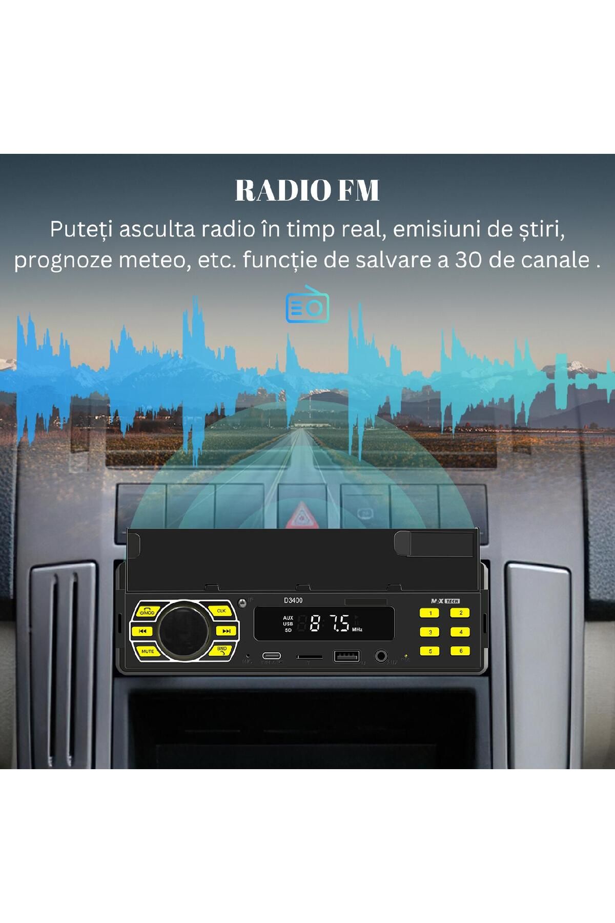 MaxTech-Radio mp3 Player, Car cassette player with phone holder, Remote control, Bluetooth 5.0, USB, CardSD, Aux 7