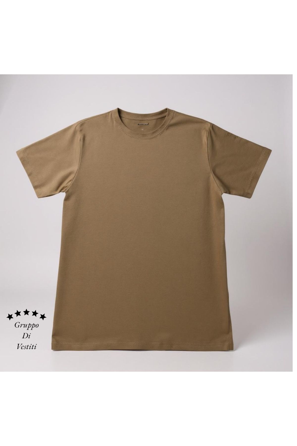 GRUPPO Dİ VESTİTİ Erkek/Unisex Bisiklet Yaka Regular Fit Likralı Pamuk Compact Kumaş Kısa Kol Baskısız Bej Tişört
