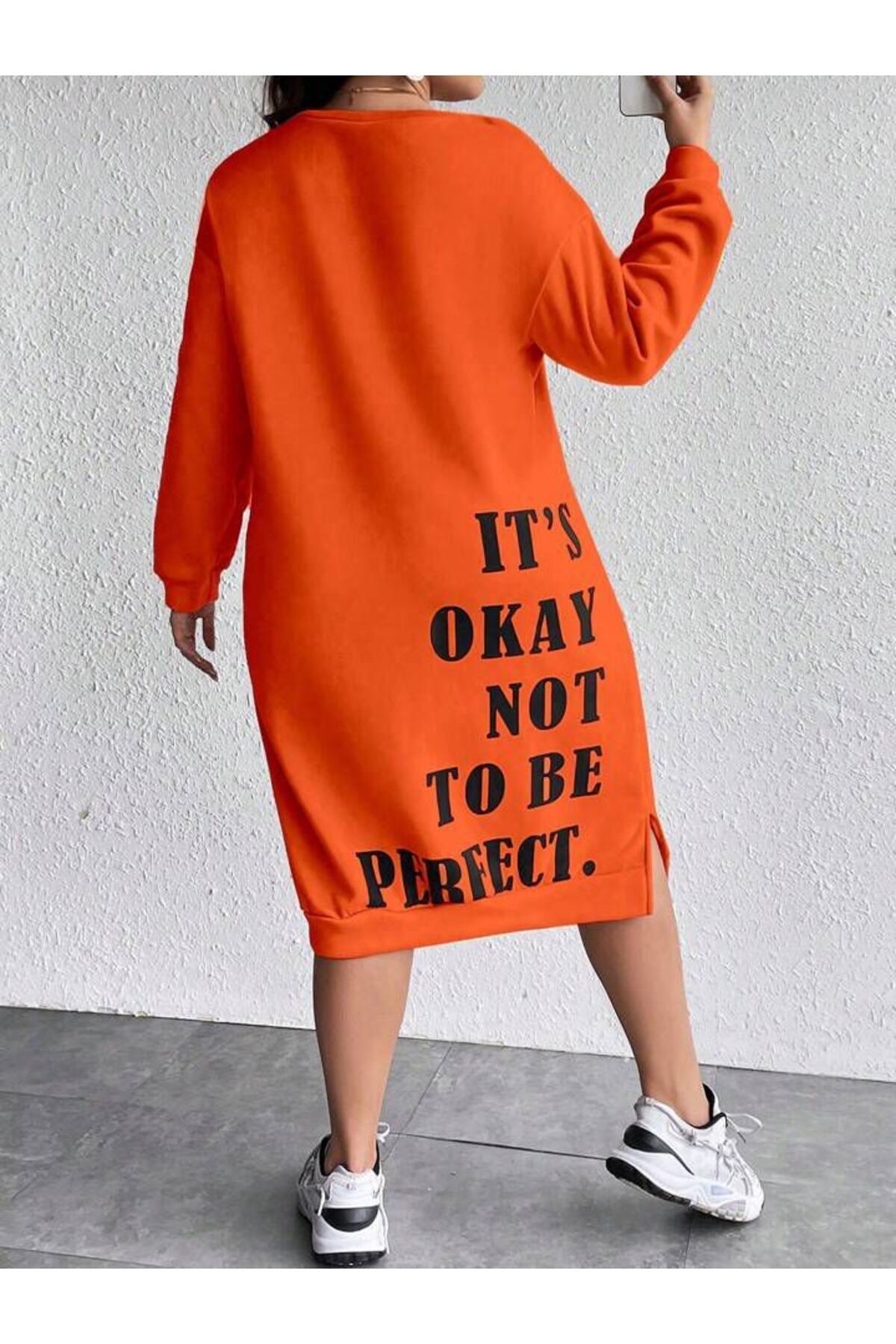 NoVibe Kadın Its Okay Baskılı Sweatshirt Elbise / Tunik