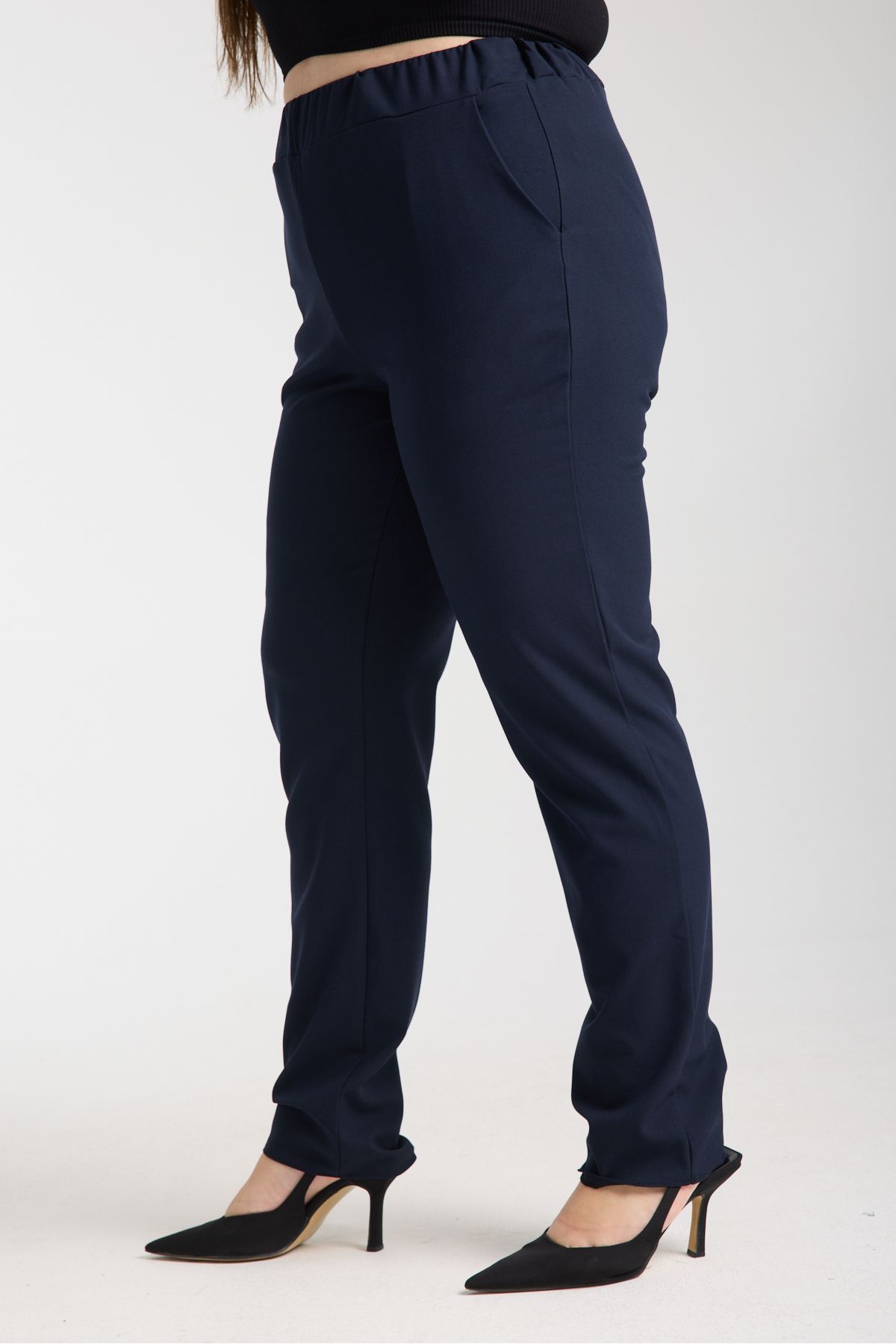Gül Moda Büyük Beden Kumaş Pantolon Cepli Boru Paça Lacivert G120-2