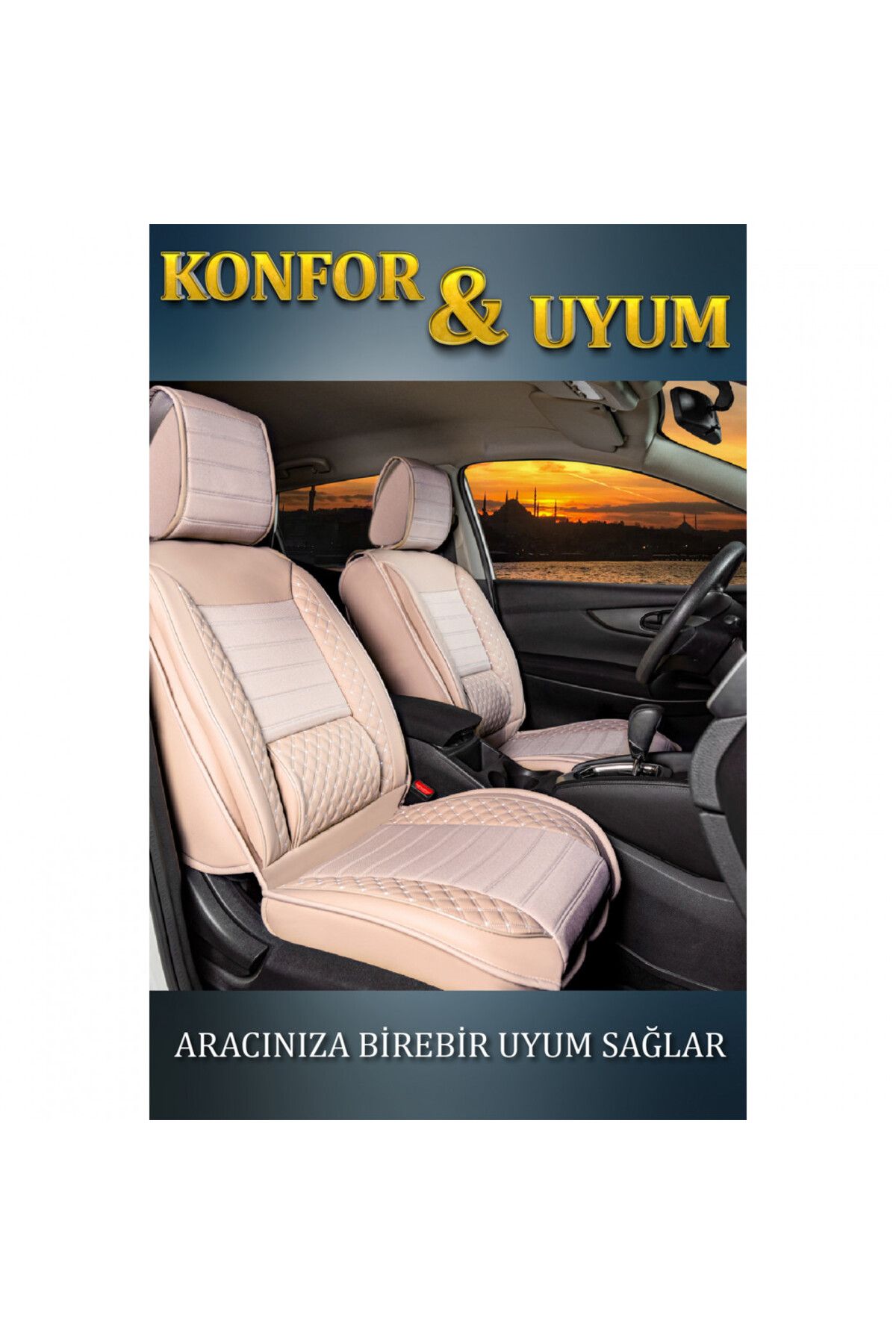 autogoodstore Volkswagen Touran Uyumlu 3 Tekli Lüx Deri Oto Koltuk Kılıfı Ön Arka Takım Safir BEJ