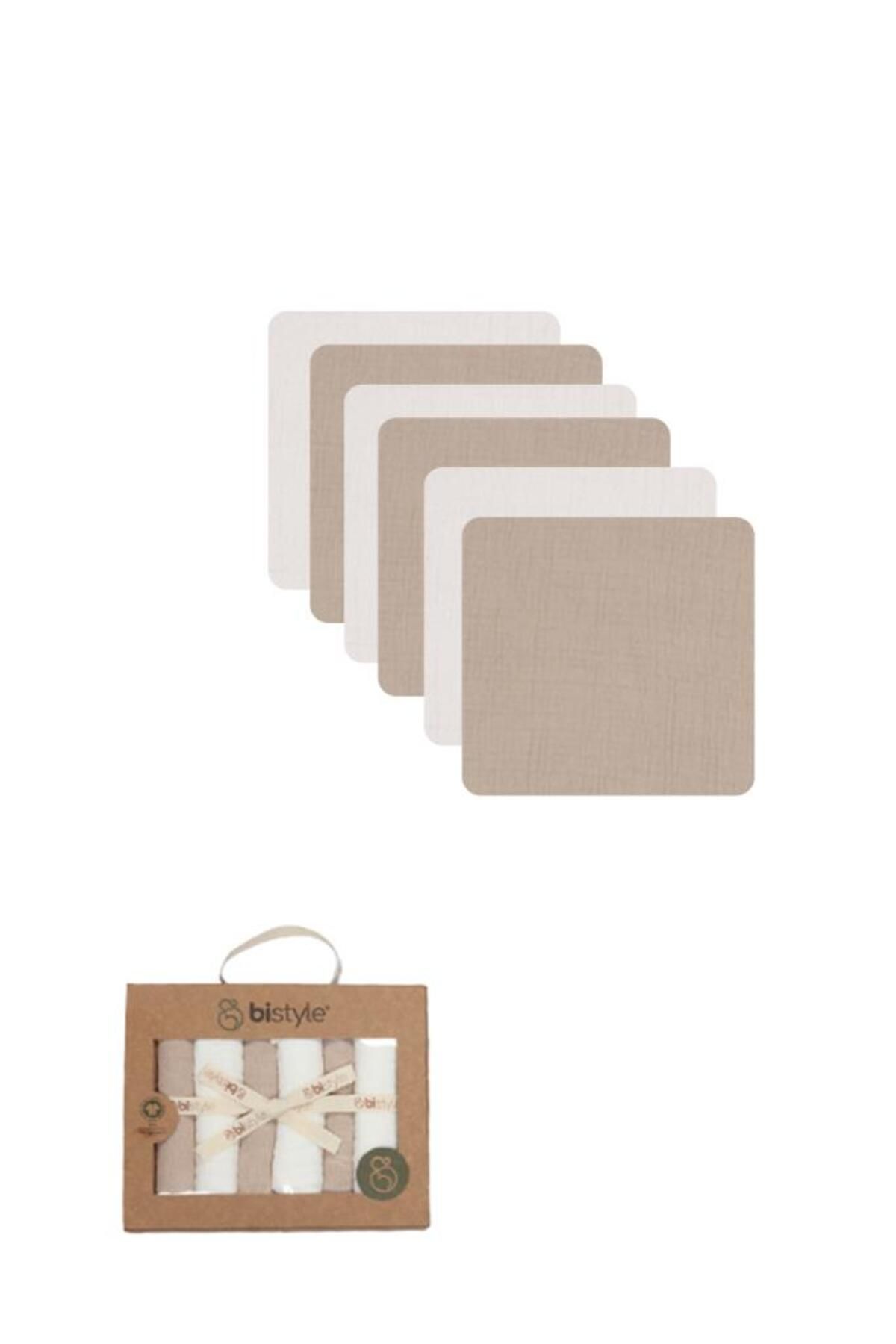 NW NessiWorld Nessiworld Bistyle 6'lı Müslin Mendil 20x20 cm 90106 Ekru Bej