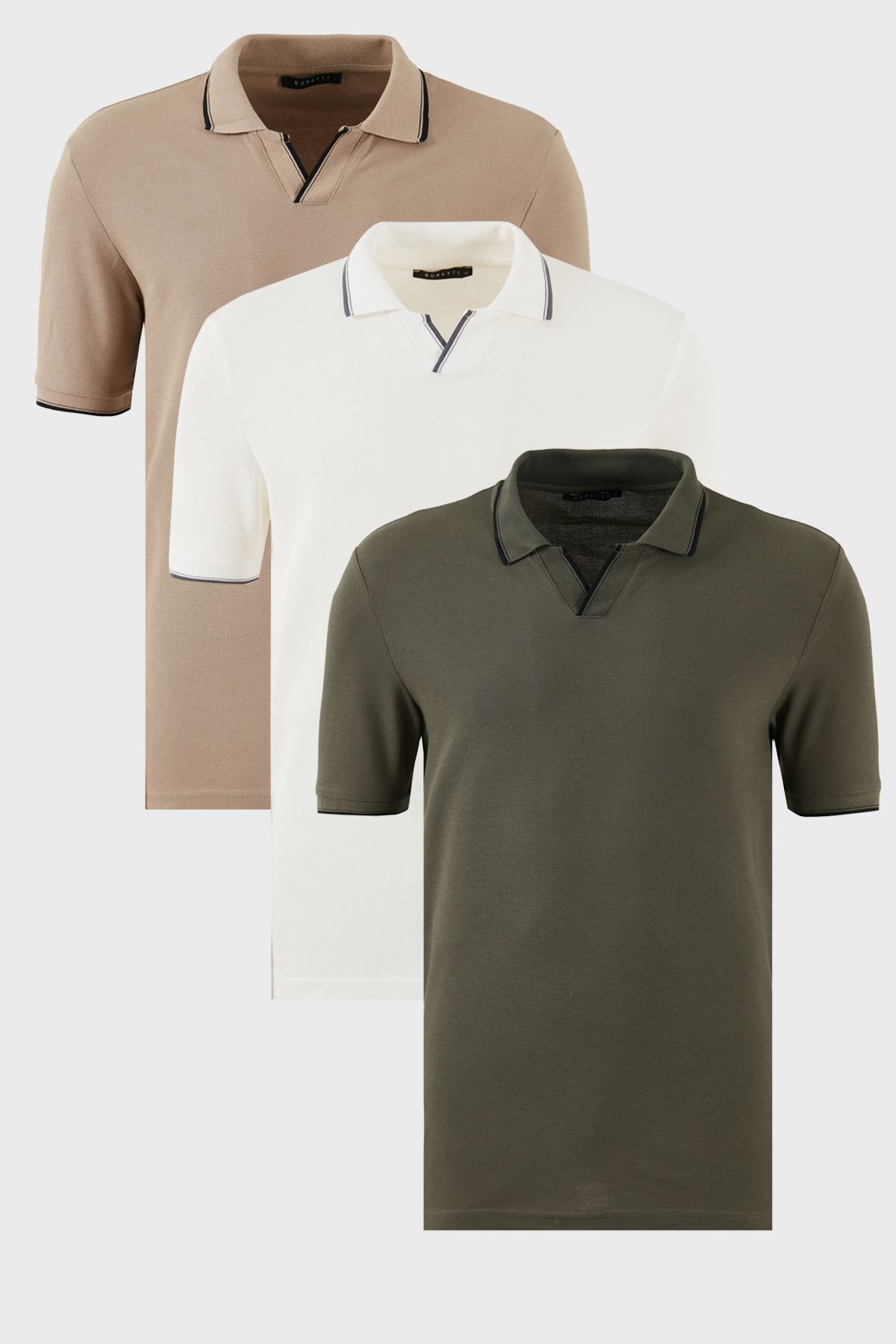 Buratti Pamuklu Regular Fit Şerit Detaylı 3'lü Paket Polo Yaka T Shirt Erkek POLO YAKA T SHİRT 59029