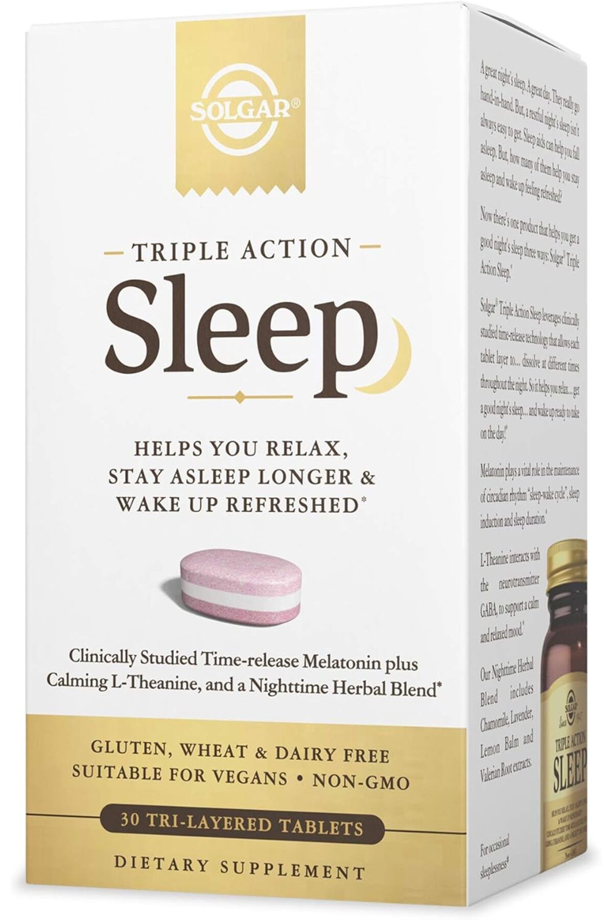 SOL Slgr Sleep Triple action Melatonin + L-Theanine + Valerian Root Melissa Extract 30 Tablet