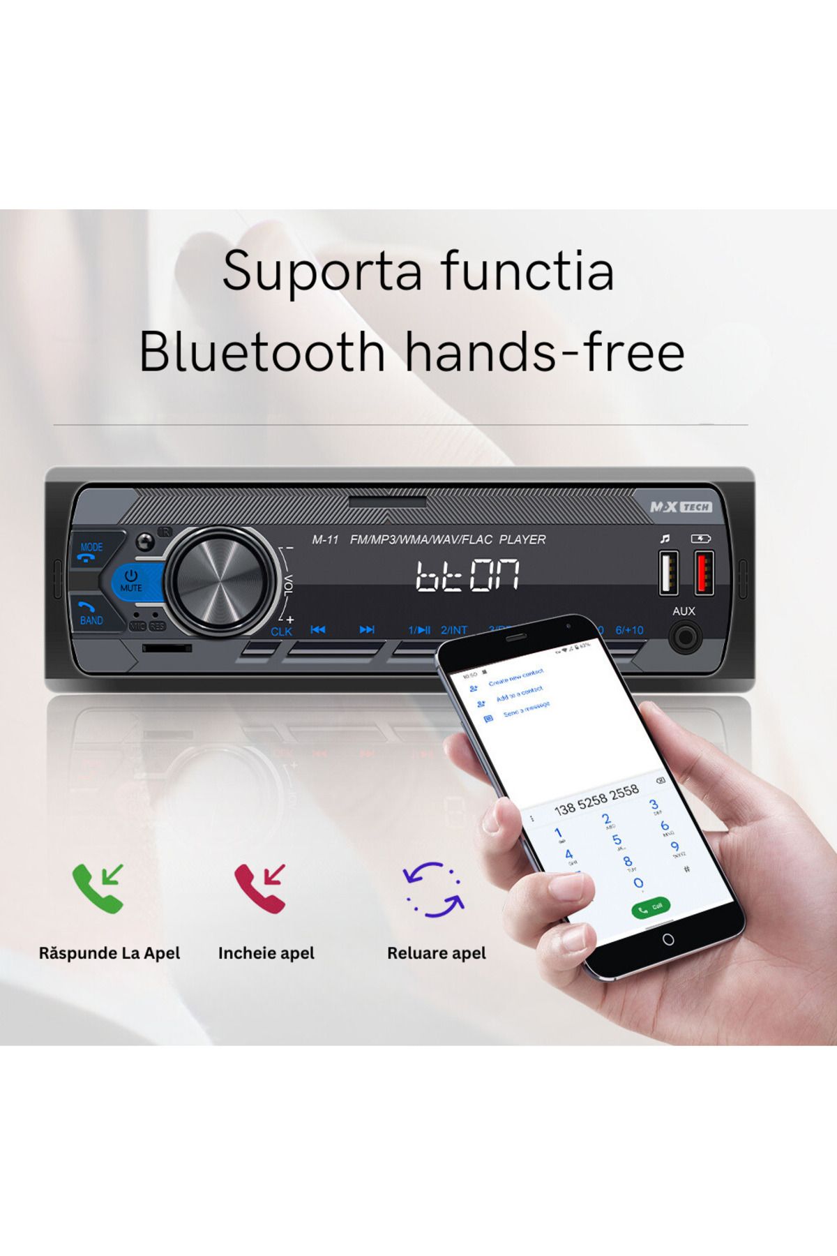 MaxTech-Radio mp3 Player, Car Cassette Player with Remote Control 1 Din, Bluetooth Functions, CardSD, 2x USB, Auxiliary 3