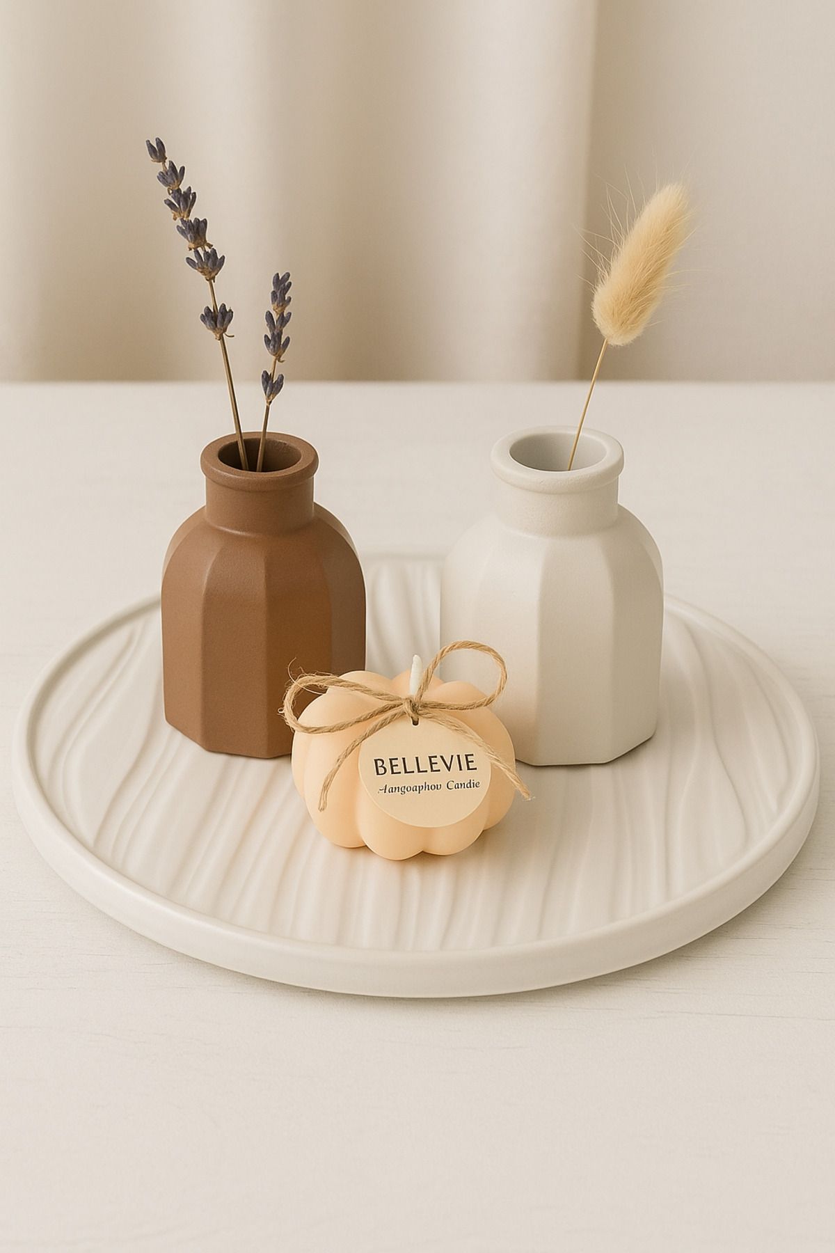 Handmade Dekoratif mum & tepsi vazo seti