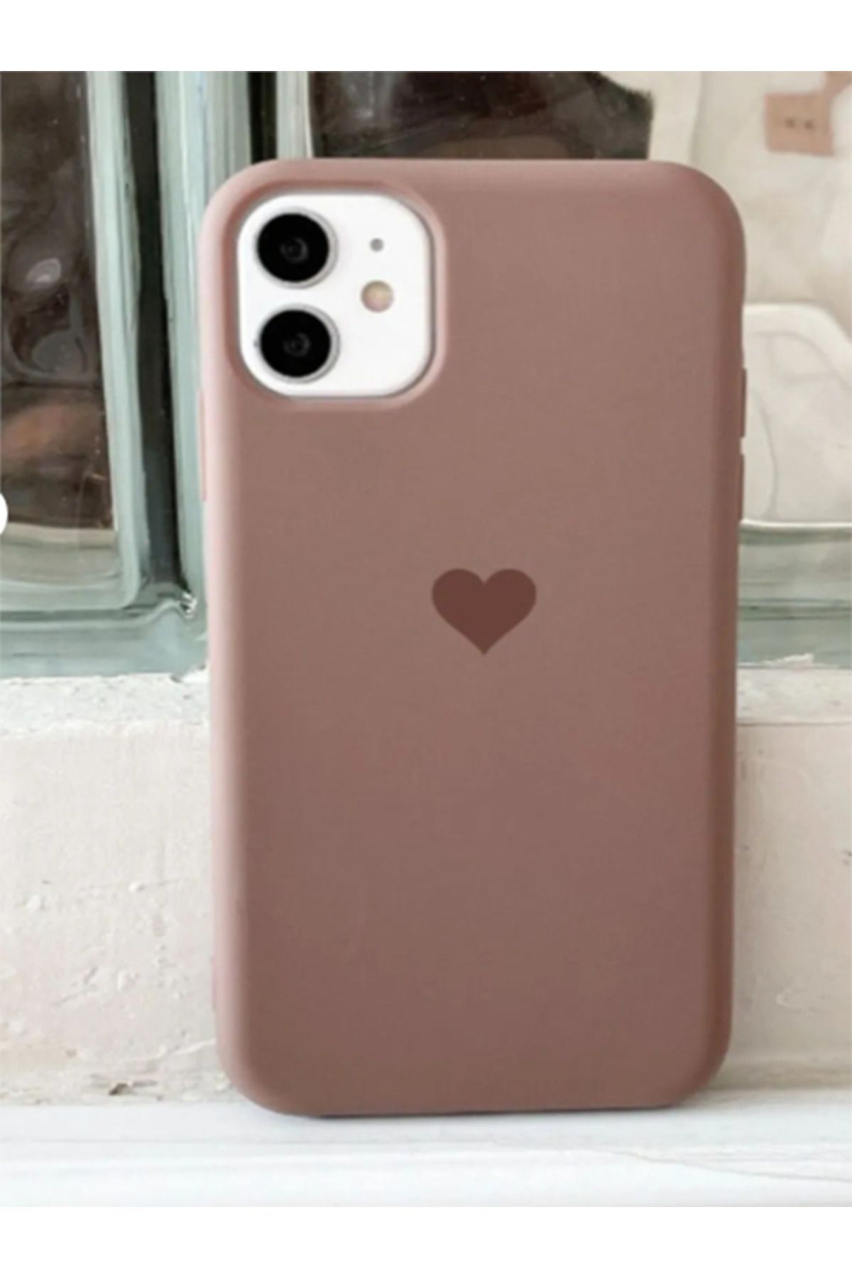 EXS Aksesuar Iphone 11 Kahverengi Kalp Uyumlu Içi Kadife Lansman Silikon Kılıf Kapak
