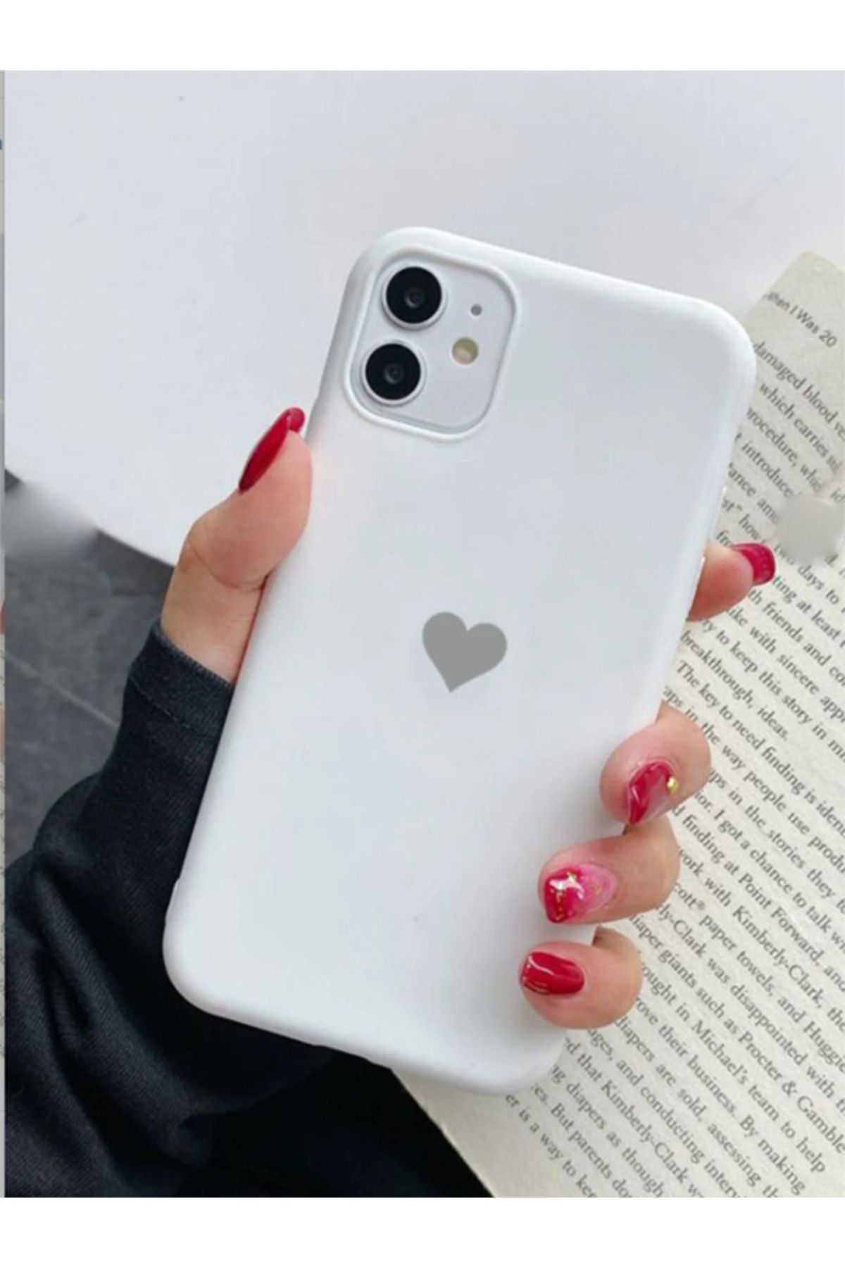EXS Aksesuar Iphone 11 Beyaz Kalp Uyumlu Içi Kadife Lansman Silikon Kılıf Kapak