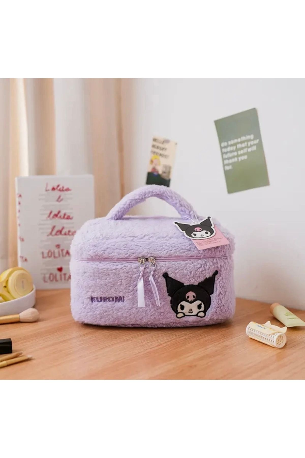 Bidolu Sepet AVM Peluş Makyaj Çantası 26 cm Büyük Boy Kuromi Cinnamoroll