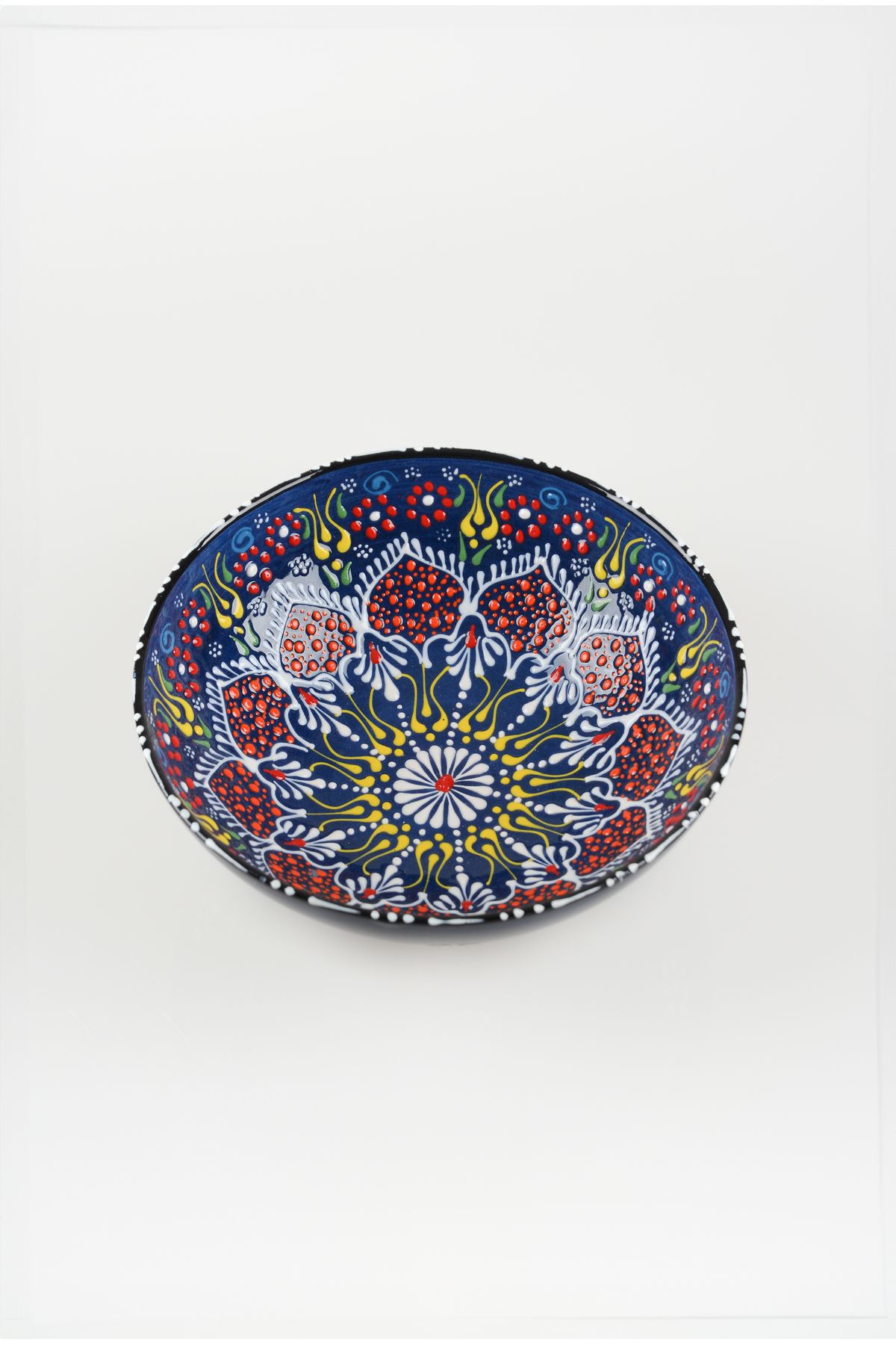 ADEN LİNA ART WORKSHOP El Yapımı Lacivert Lale Motifli 20 cm Seramik Kase