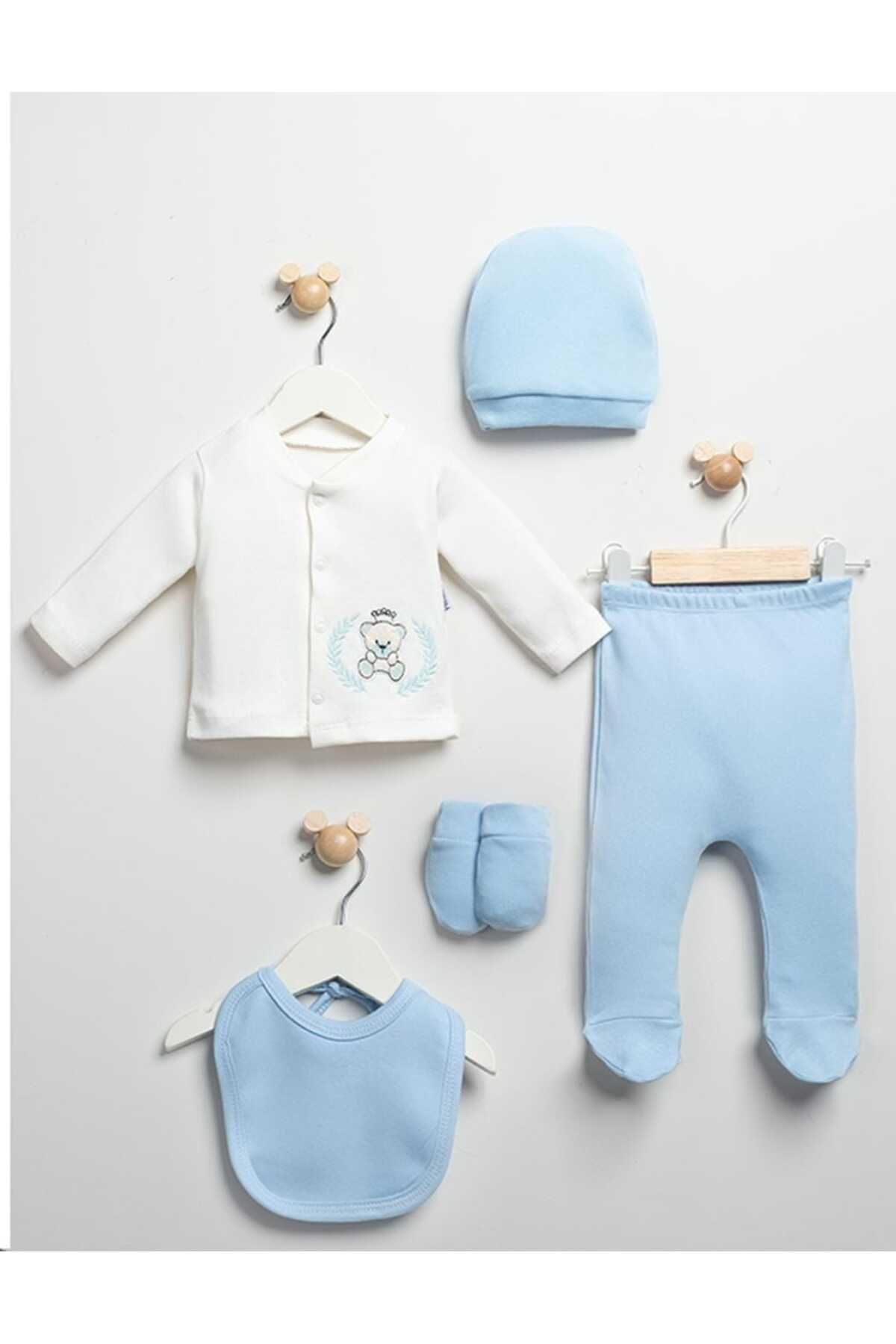 Butik kral ayıcık desenli yenidoğan 5'li hastane çıkışı