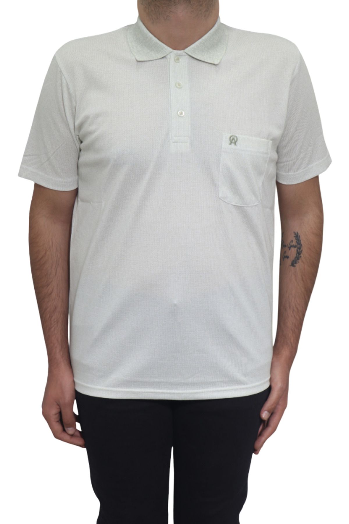 Özhürmet Triko Dmc Tekstil Erkek Yeşil Desenli Klasik Kesim Rahat Kalıp Tek Cepli Polo Yaka T-Shirt