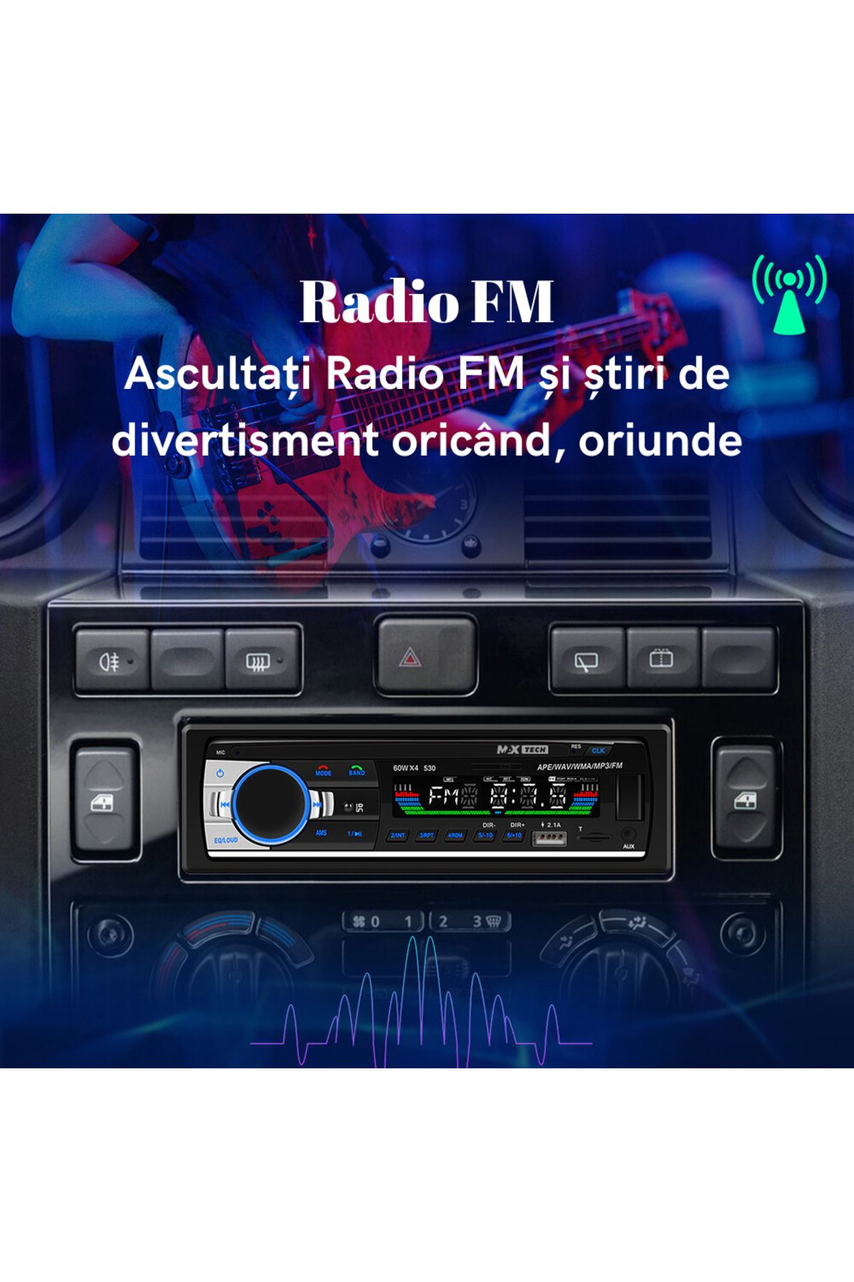 MaxTech-Radio mp3 Player, Car Cassette Player 4x60W with Remote Control, Bluetooth 5.0 Functions, CardSD, Dual USB, Aux 7