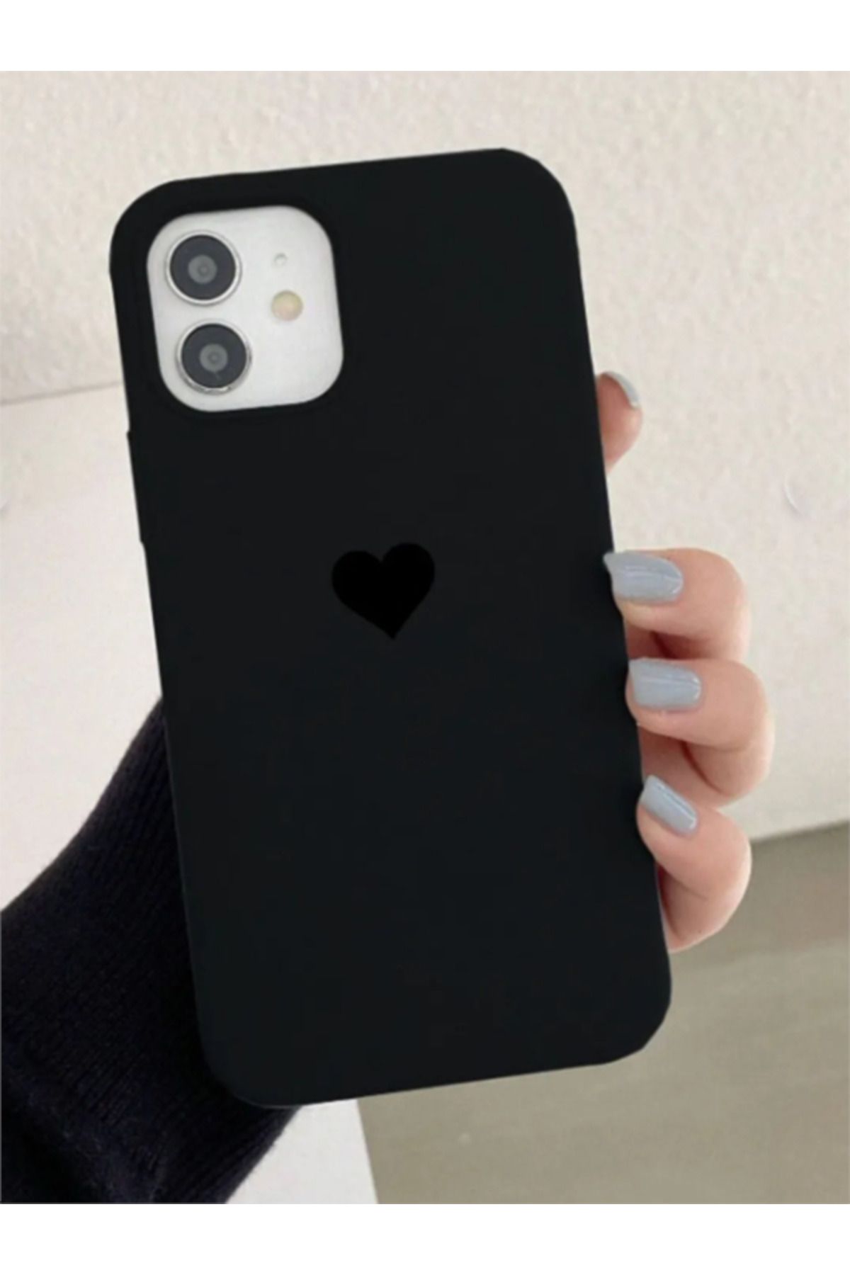 EXS Aksesuar Iphone 11 Siyah Kalp Uyumlu Içi Kadife Lansman Silikon Kılıf Kapak