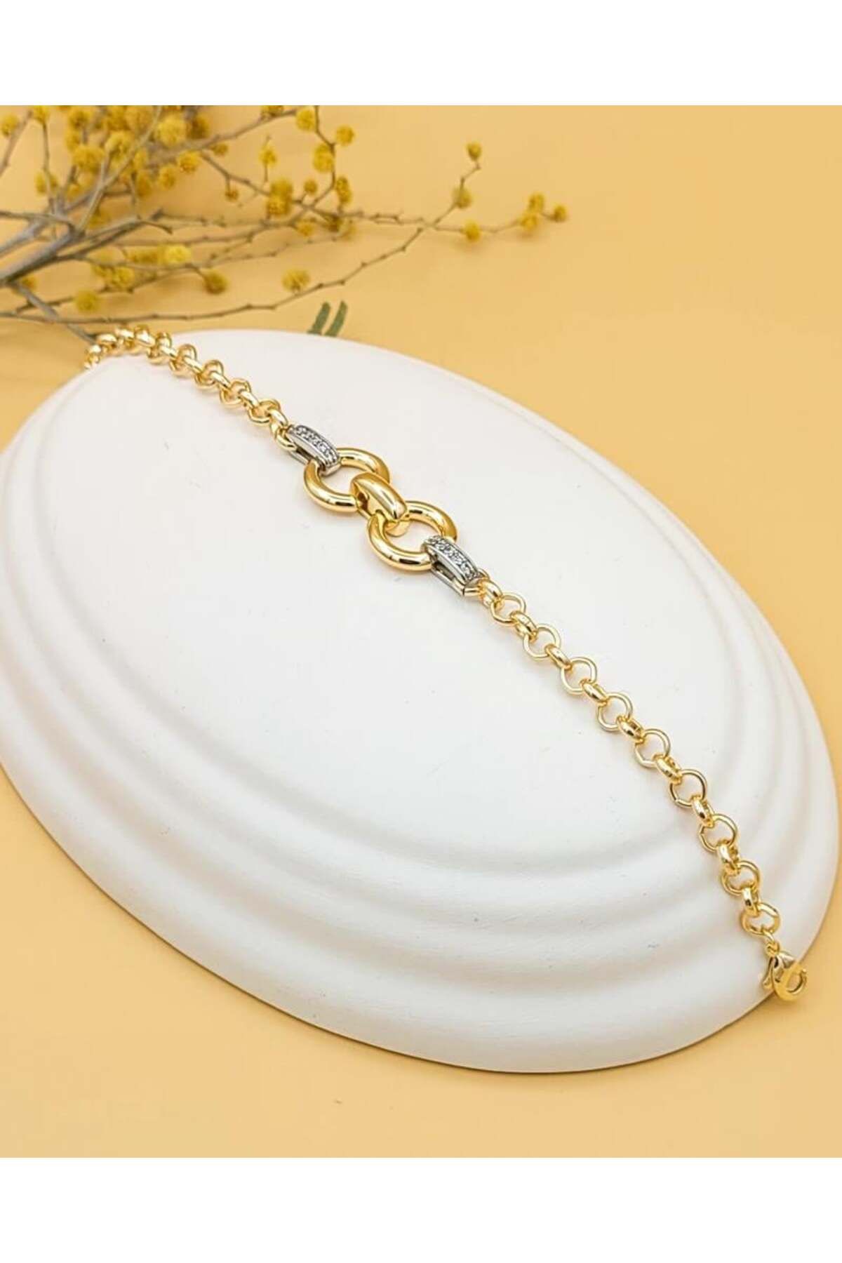 Nevoka Silver Detaylı Gold Halkalı Bileklik