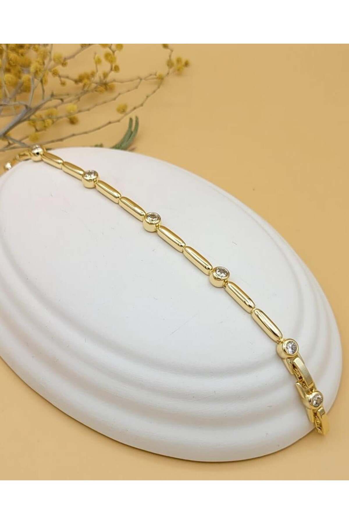 Nevoka Işıltılı Çelik Çubuk Gold Bileklik