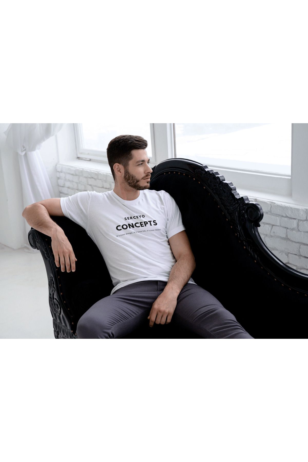 SERCEYO %100 Pamuklu Baskılı Kısa Kollu Bisiklet Yaka Beyaz T-Shirt