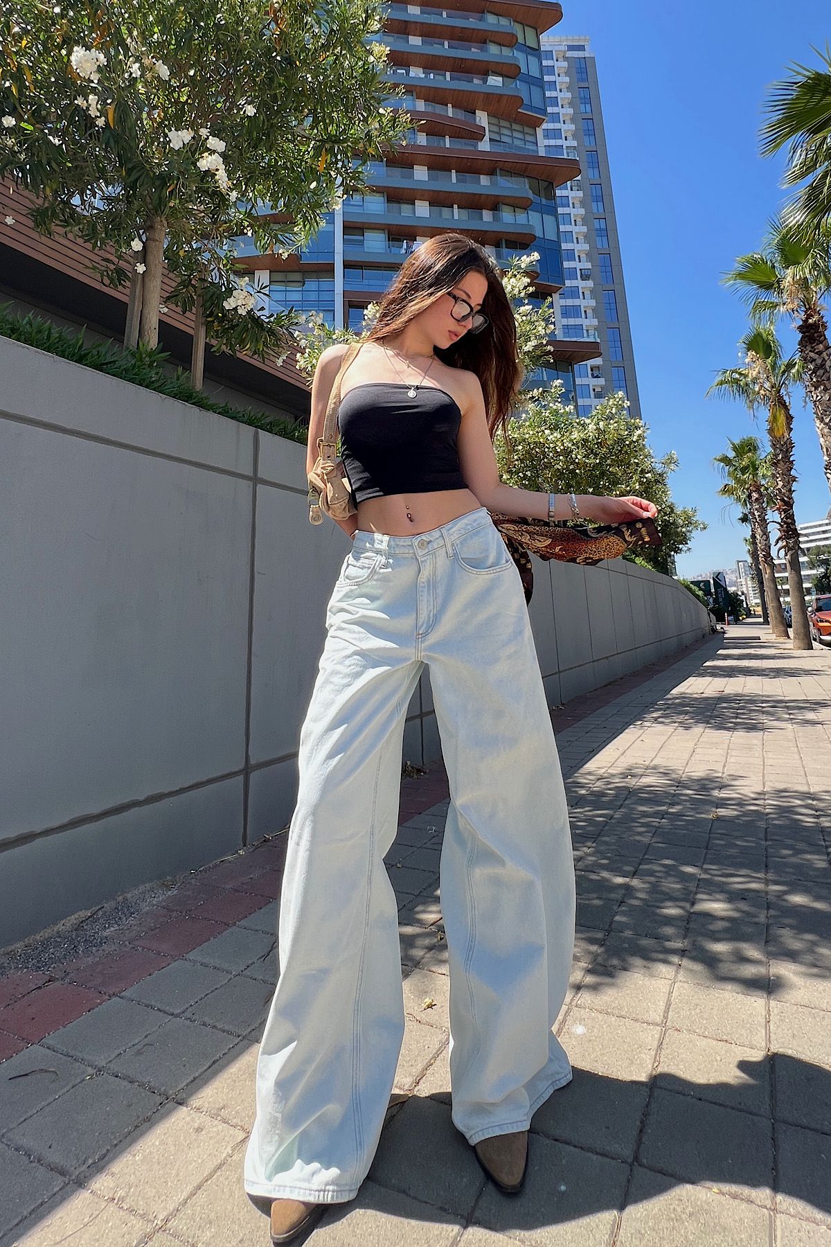 THE BASIC THINGS Lastikli bel denim baggy jean