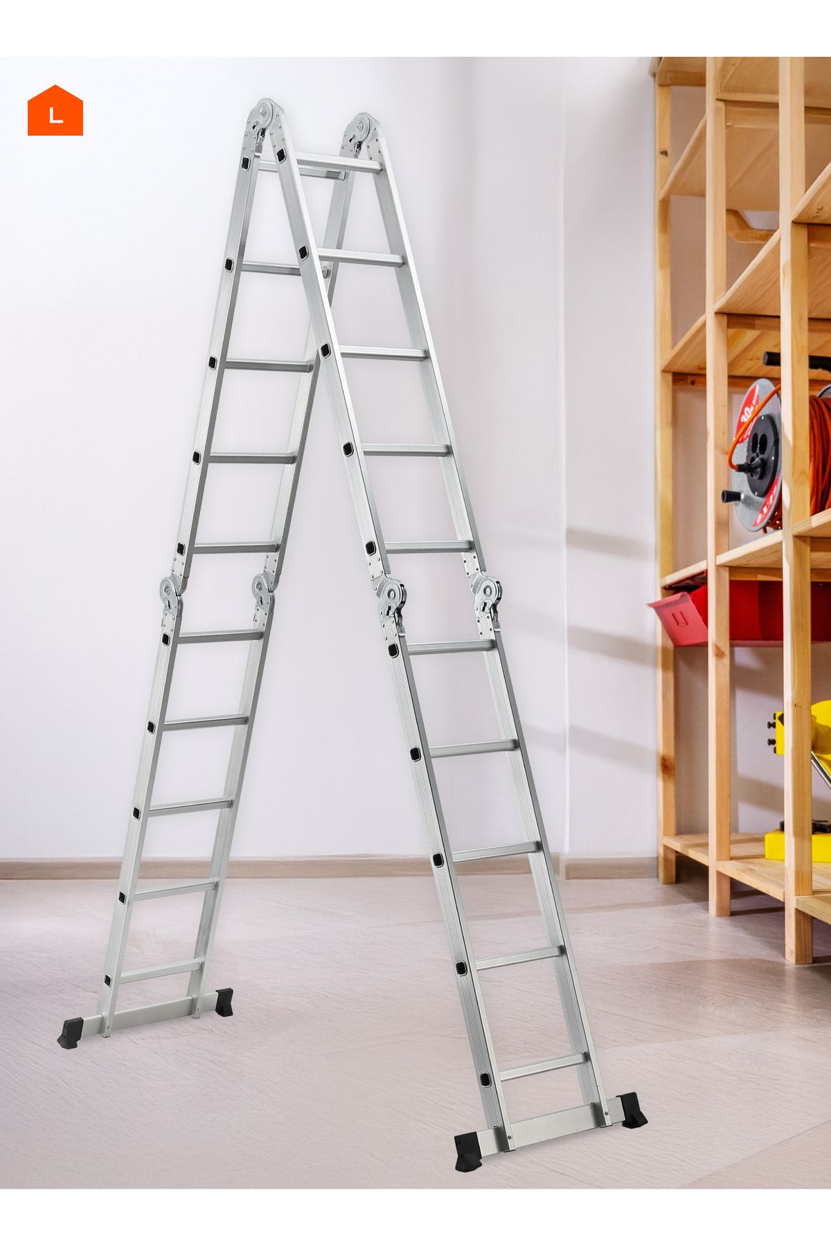 Lawazim-5.7m Foldable Multi-Purpose Ladder – Adjustable A-Frame, Extension & Scaffold Use 7